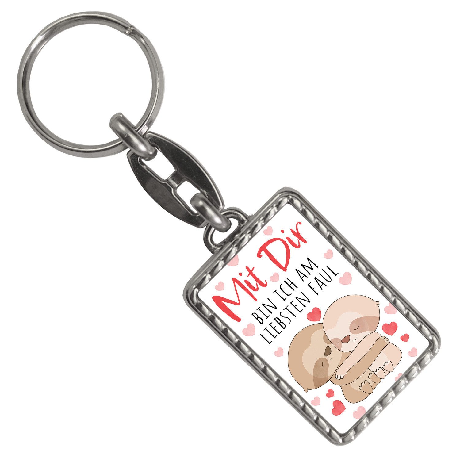speecheese Schlüsselanhänger Faultier Paar Schlüsselanhänger mit Bordüre Spruch dir am liebsten