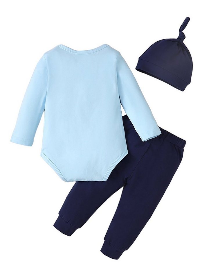 Lapastyle Shirt, Leggings, Jäckchen & Mütze Baby Jungen Briefdruck  Strampler, Hose und Mütze, elastischer Bund (Set, 3-tlg)