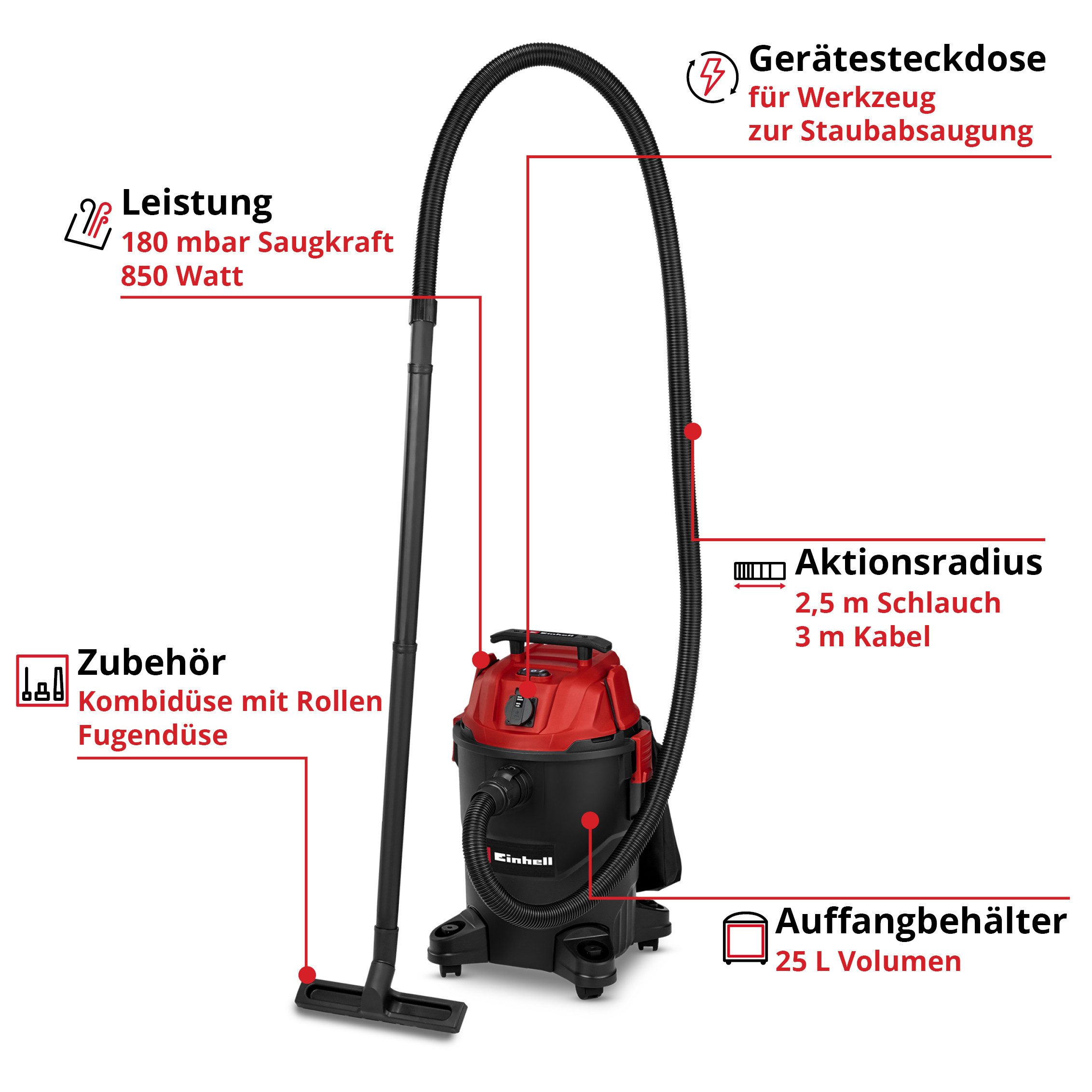 Einhell Nass-Trocken-Sauger TC-VC 2555 A, 850 W