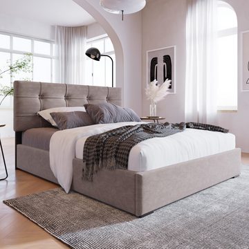 MODFU Polsterbett Hydraulisch Einzelbett Polsterbett (90x200cm ohne Matratze), Bett mit Lattenrost aus Metallrahmen, Samt