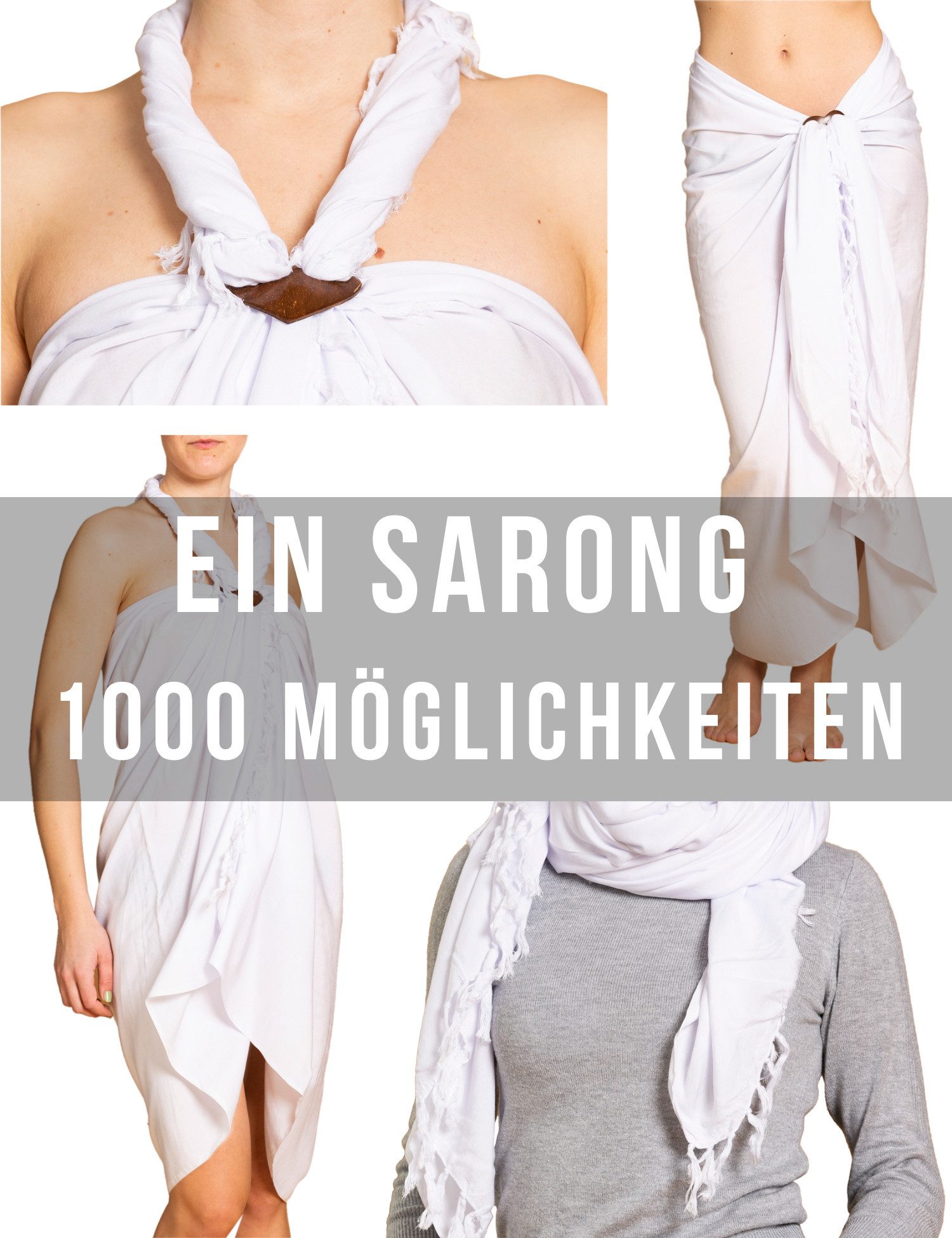 PANASIAM Sarong Pareo einfarbig in 2 Größen als Strandtuch Strandkleid Strandrock, Viskose, oder Bikini Cover-up Tuch für den Strand Schultertuch Schal Halstuch – Bild 2 von 5