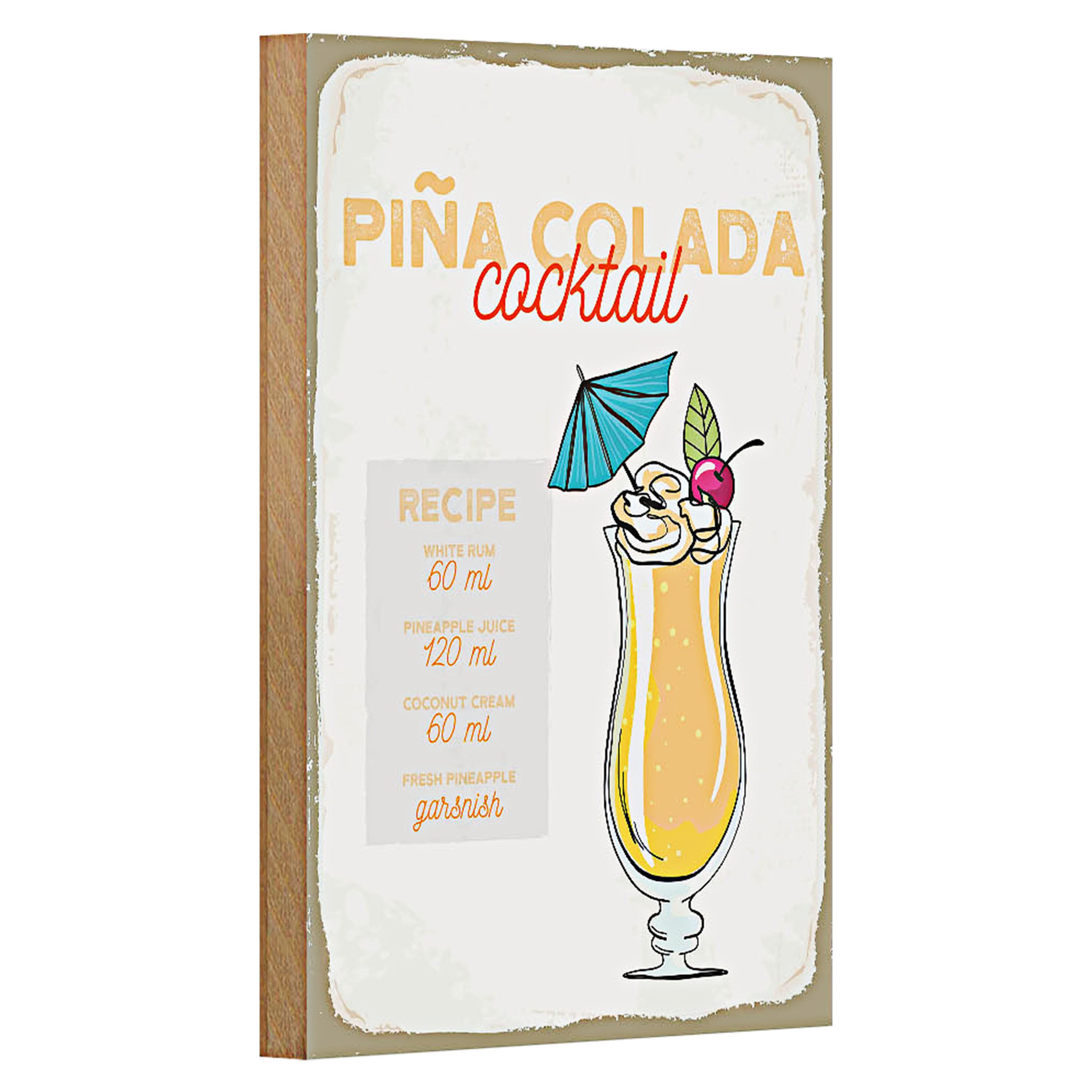 Roomando Holzbild Rezept Pina Colada Cocktail Recipe 12x18cm