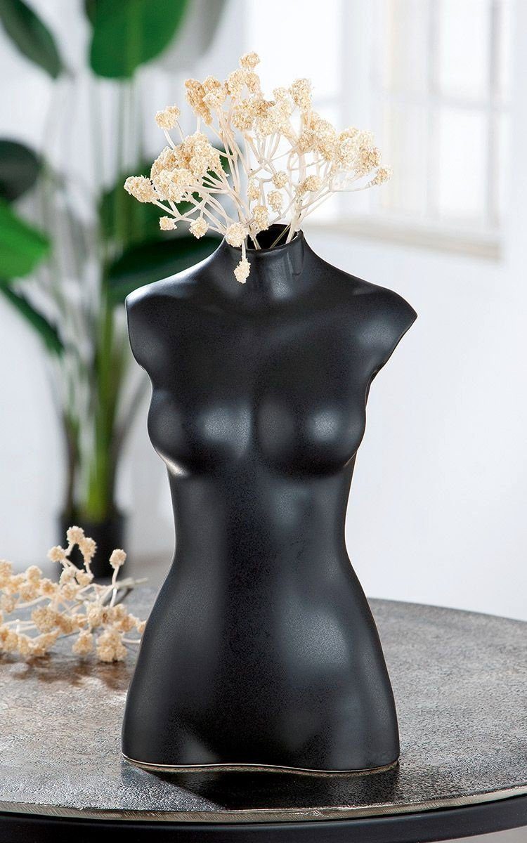GILDE Dekoobjekt Keramik XL Vase "Black Lady" Schwarz Matt Deko Exklusive Hochwertige V