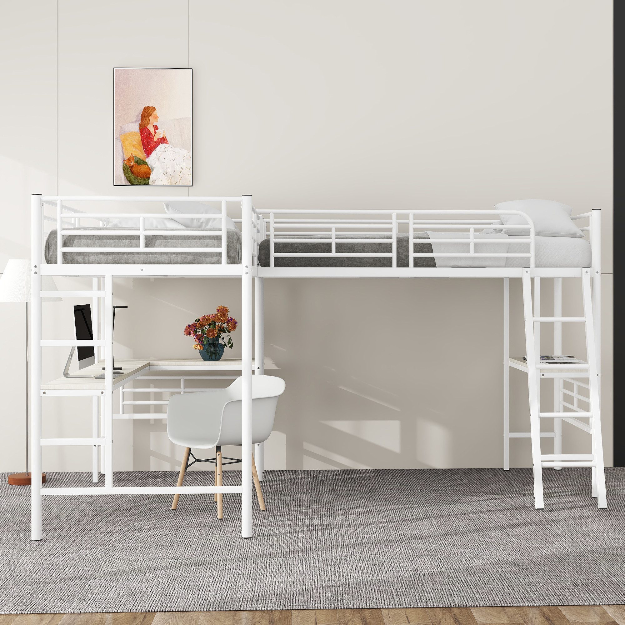 Flieks Hochbett Kinderbett Metallbett 90x200cm mit günstig online kaufen