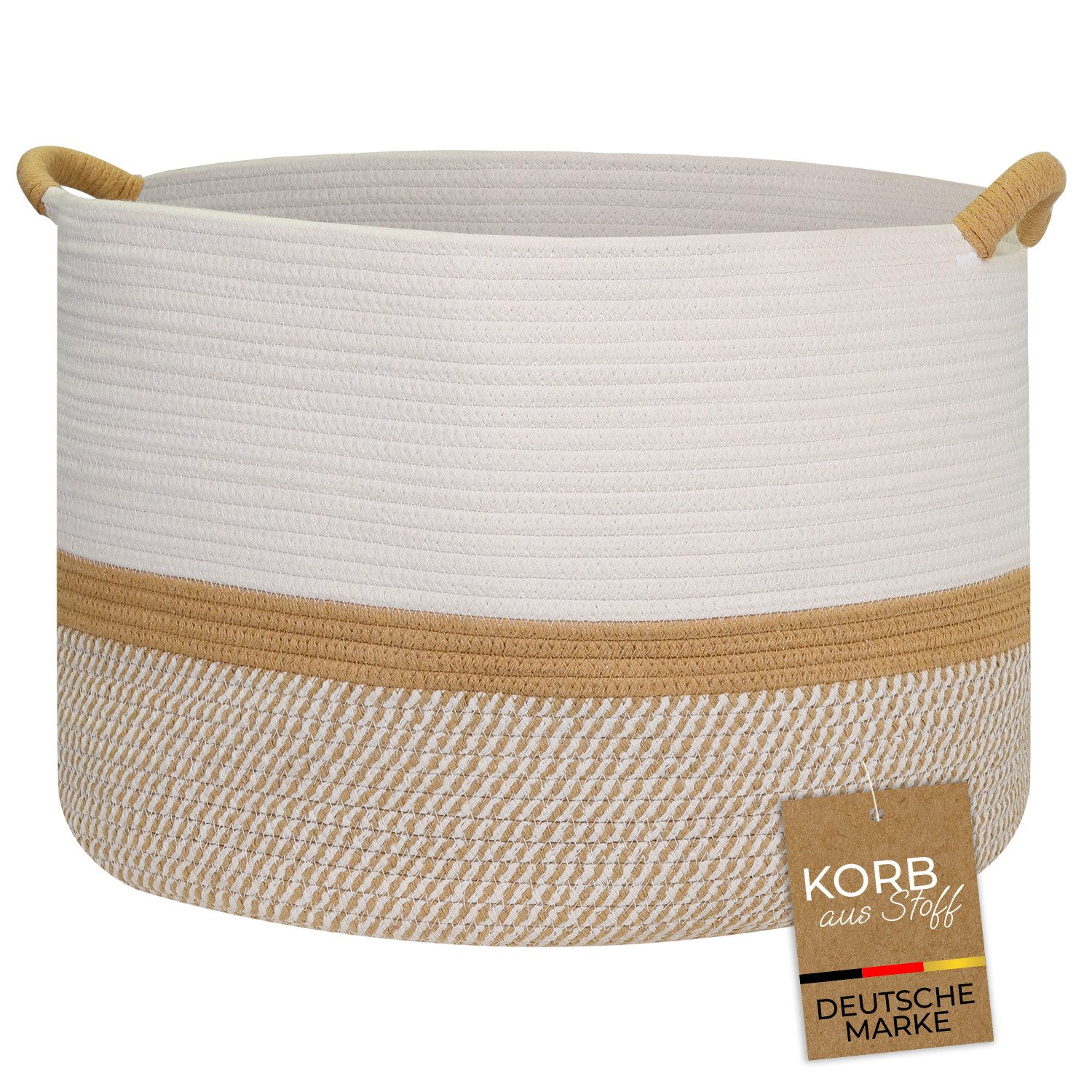 HMF Aufbewahrungskorb Aufbewahrungskorb mit verstärkten Griffen, großer Korb aus Baumwolle, 50 x 33 cm, Weiß-Braun