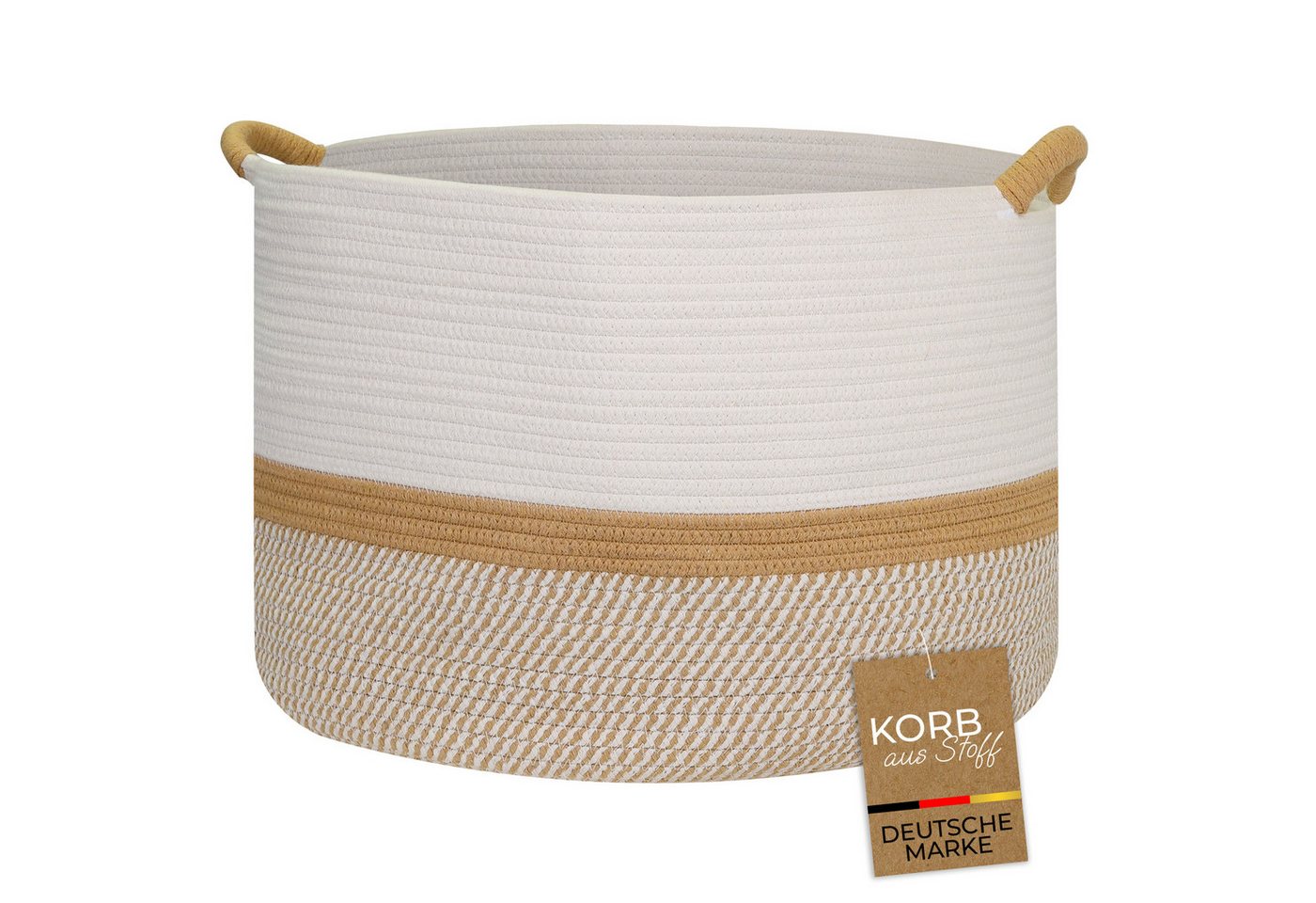 HMF Aufbewahrungskorb Aufbewahrungskorb mit verstärkten Griffen, großer Korb aus Baumwolle, 50 x 33 cm, Weiß-Braun