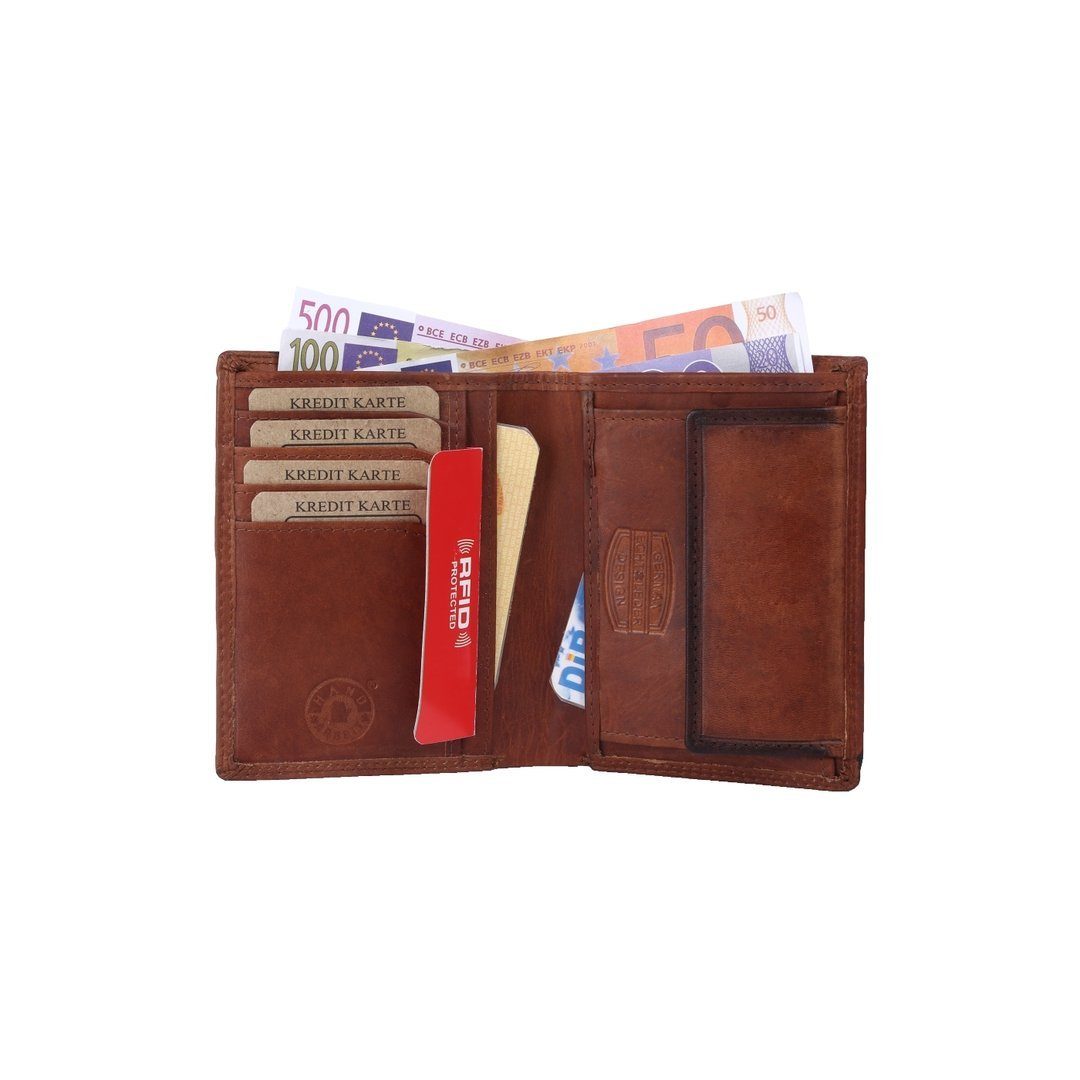 Brieftasche und RFID Münzfach braun mit Börse Geldbörse Portemonnaie, SHG Schutz Herren Leder
