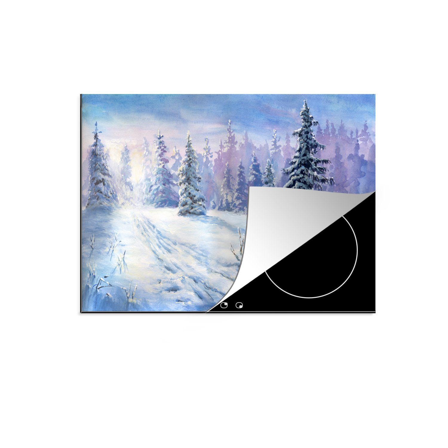 MuchoWow Herdblende-/Abdeckplatte Wald - Winter Vinyl, tlg), cm, Schutz für 71x52 Ceranfeldabdeckung Induktionskochfeld die (1 Schnee, - küche