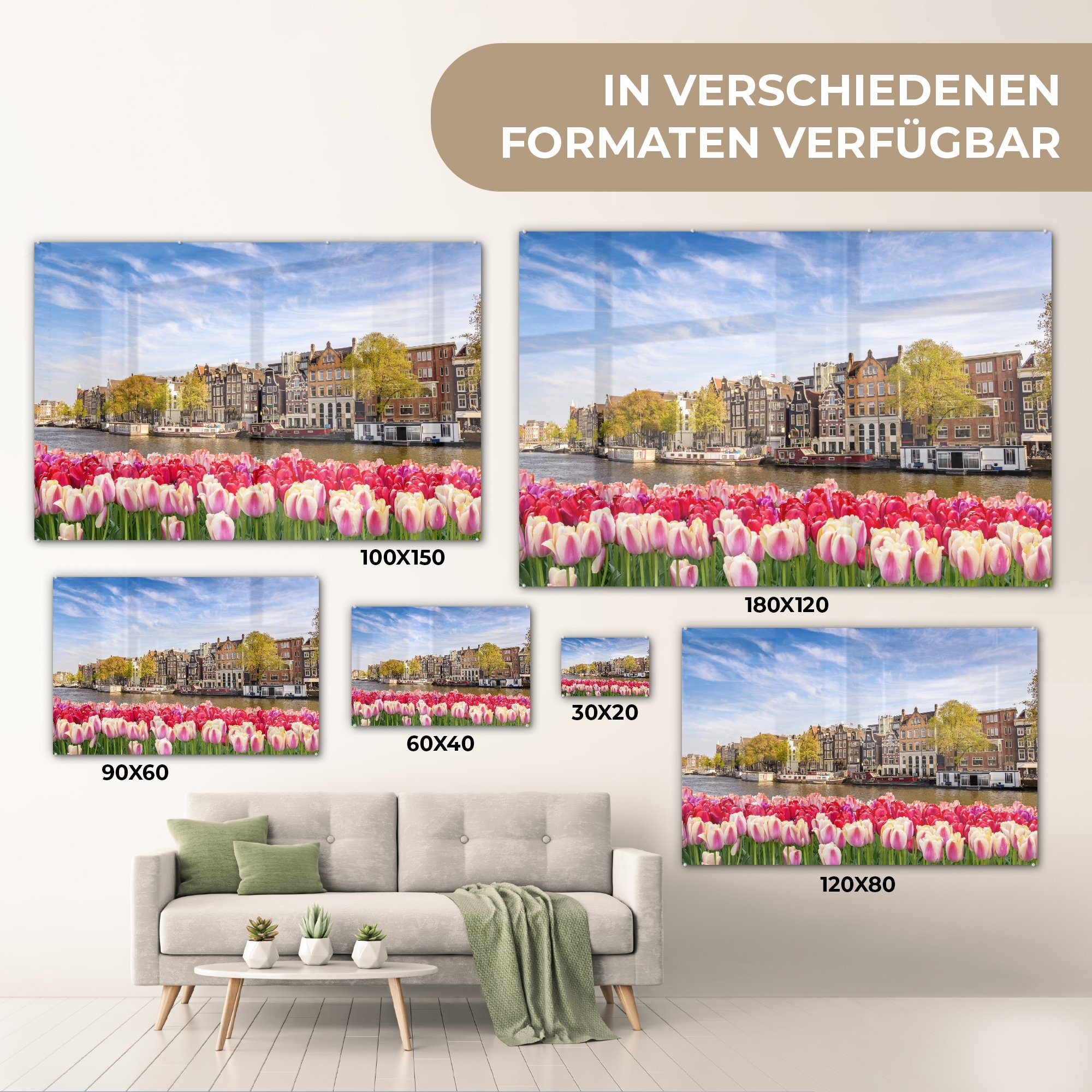 MuchoWow Acrylglasbild - (1 Wohnzimmer Grachten - Skyline Schlafzimmer Acrylglasbilder Amsterdam, St), &