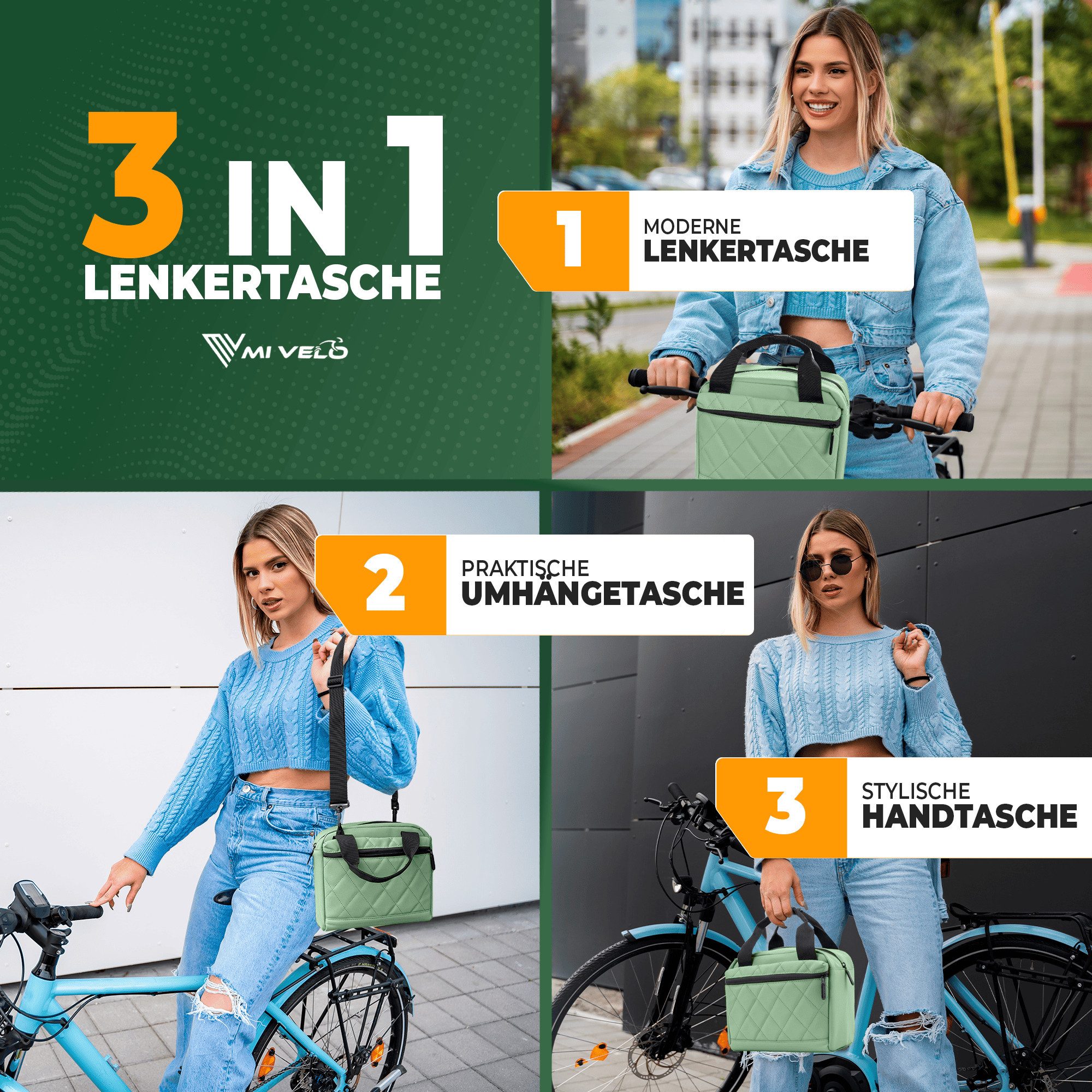 MIVELO Lenkertasche Fahrradtasche Lenker für KLICKfix, Fahrrad Tasche inkl. Regenschutz, KLICKfix kompatibel