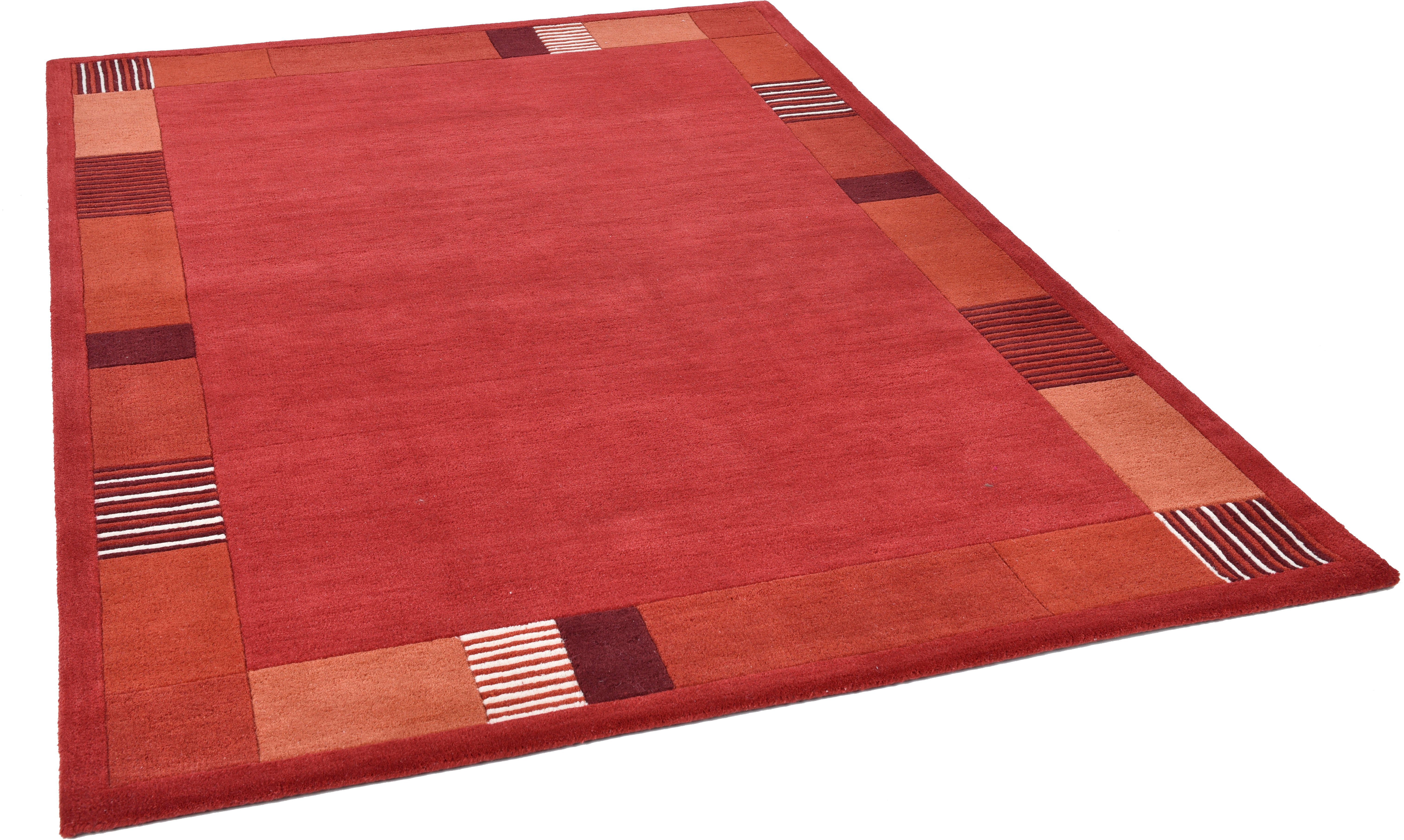 THEKO Wollteppich Royal Nepali 3085, rechteckig, Höhe: 15 mm, reine Wolle, handgetuftet, Uni-Farben, mit Bordüre, modernes Design