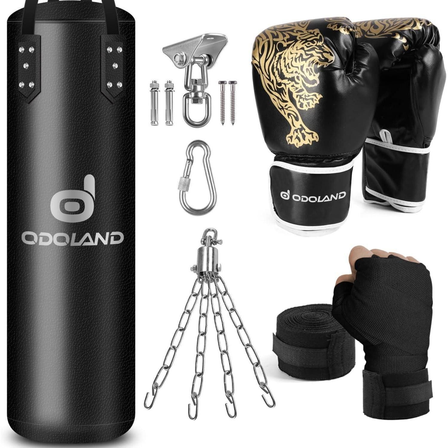 Boxhandschuhe Boxsack Set UNGEFÜLLT 6 IN 1 Punchingsäcke 4FT Erwachsene 12OZ