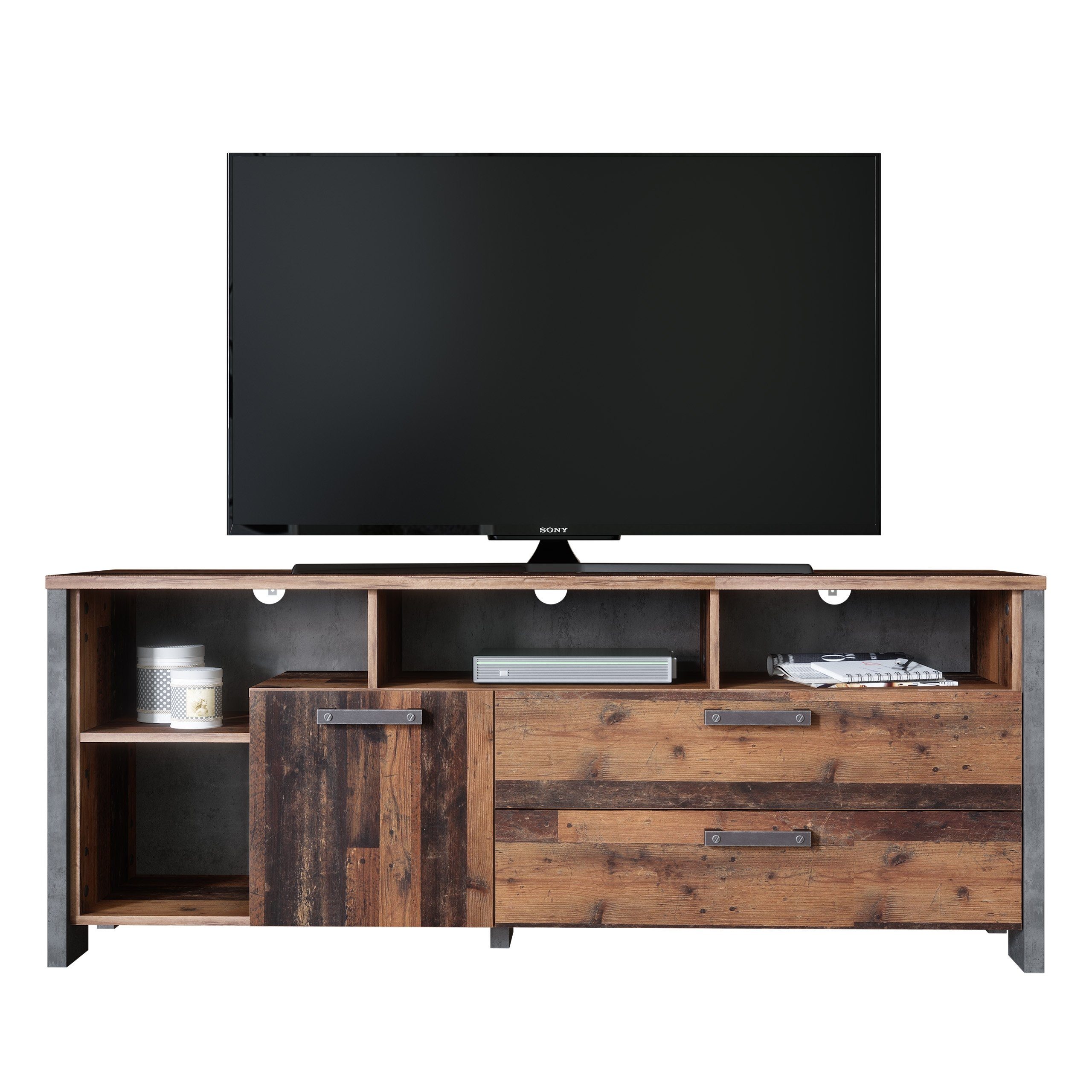 Newroom Lowboard Kane, TV Board Old Wood Wildeiche Vintage Landhaus TV Schrank Fernsehtisch