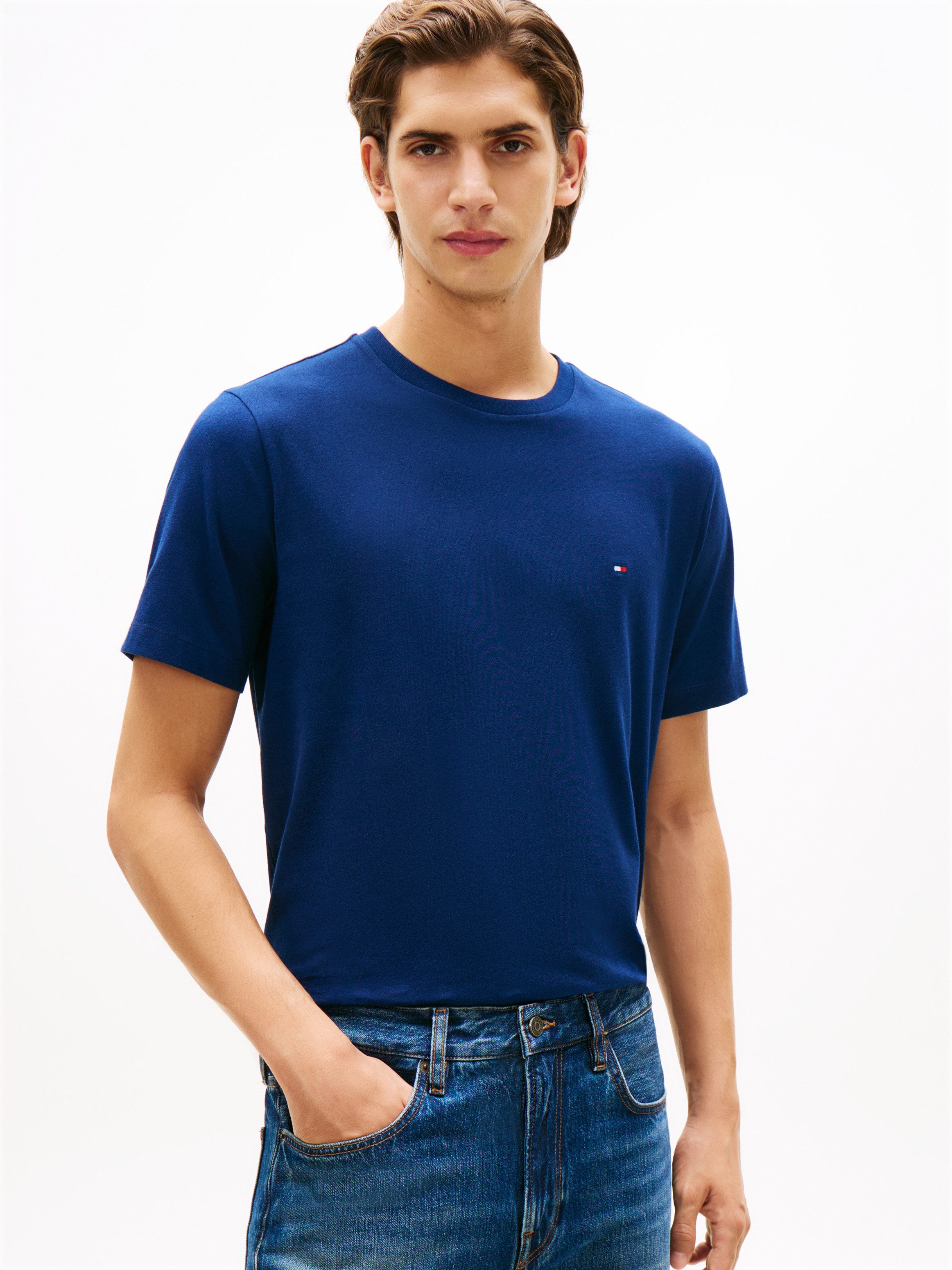 Tommy Hilfiger T-Shirt ESSENTIAL REGULAR FIT SOLID mit Stickerei unifarben, casual, Baumwolle, Rundhals