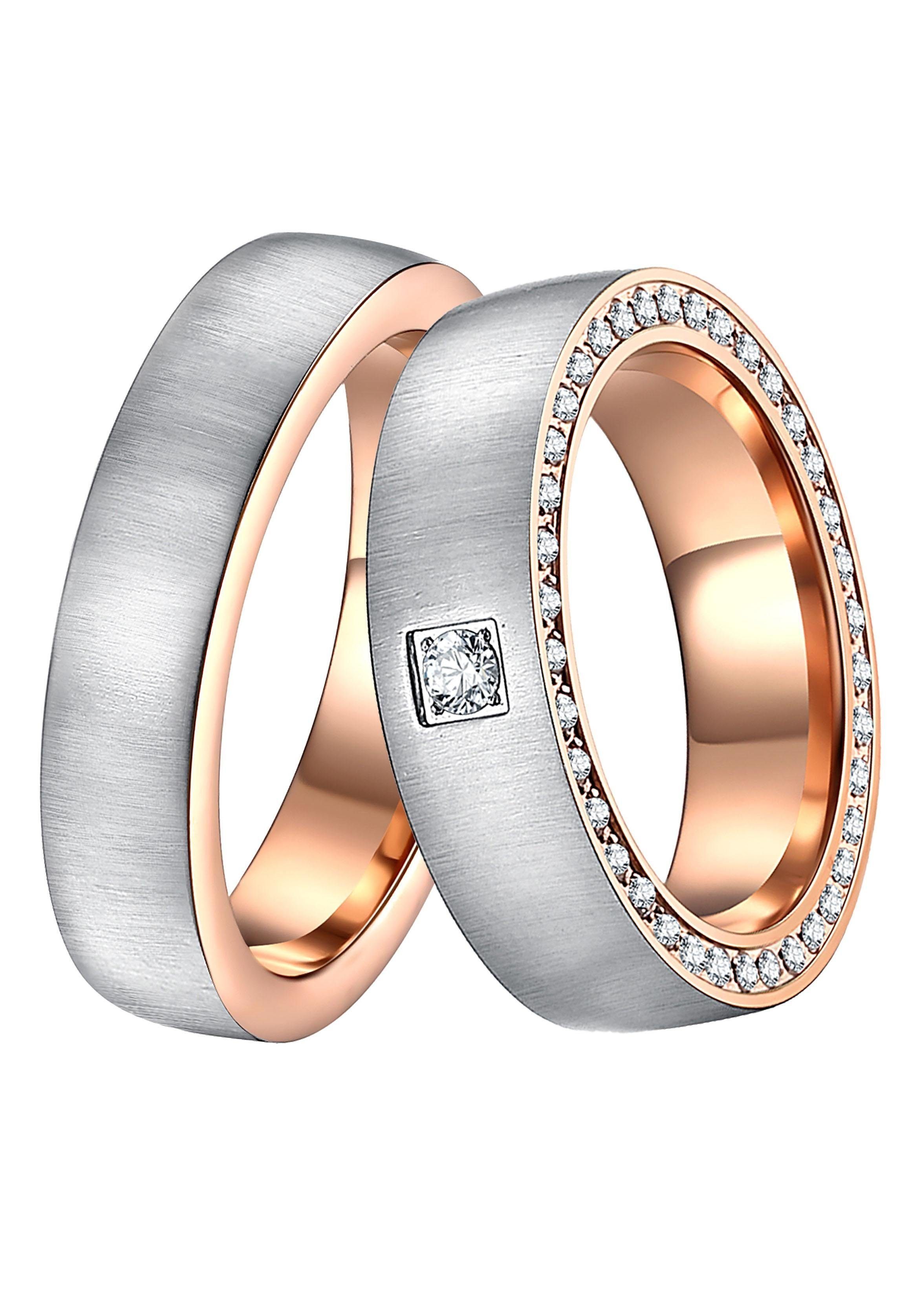 Geschenk LIEBE, o. ohne Made Zirkonia Trauring Partnerring Germany, DOOSTI Trauring Schmuck Ehering in Edelstahl mit