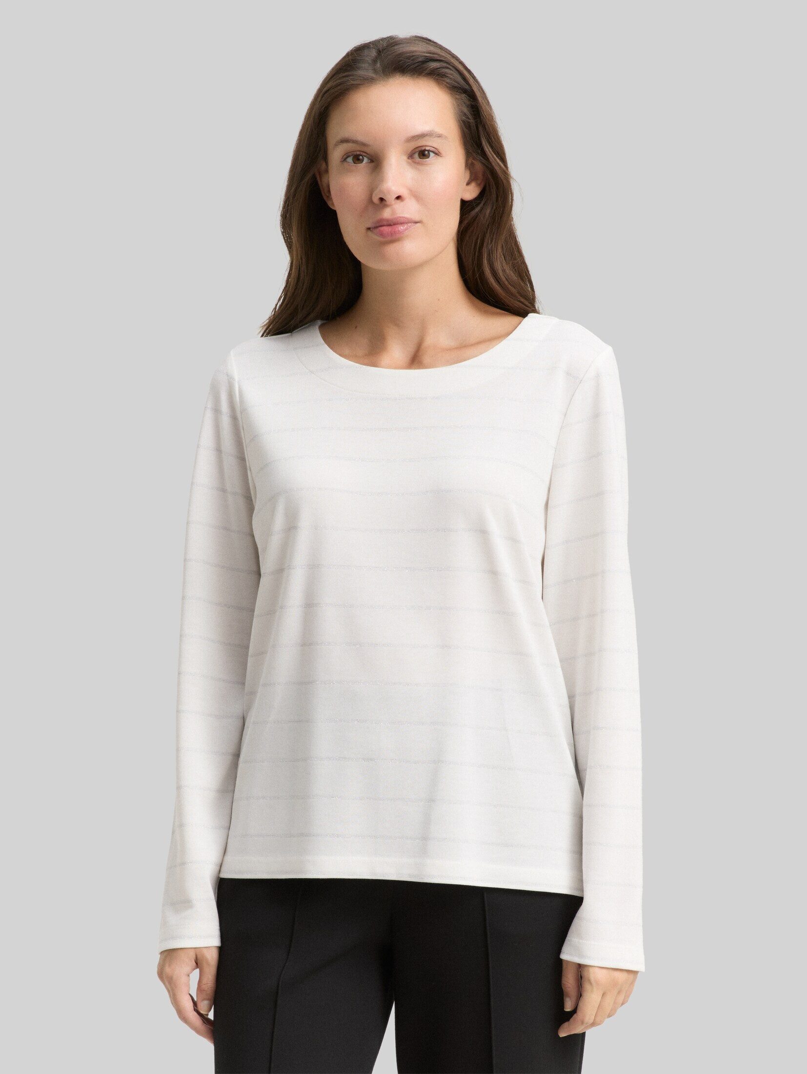 TOM TAILOR Langarmshirt T-Shirt Langarmshirt mit Glitzer-Streifenmuster
