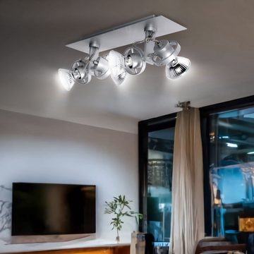 Brilliant LED Deckenleuchte, Leuchtmittel nicht inklusive, Deckenleuchte Deckenlampe Spotlampe verstellbar Wohnzimmerlampe silber