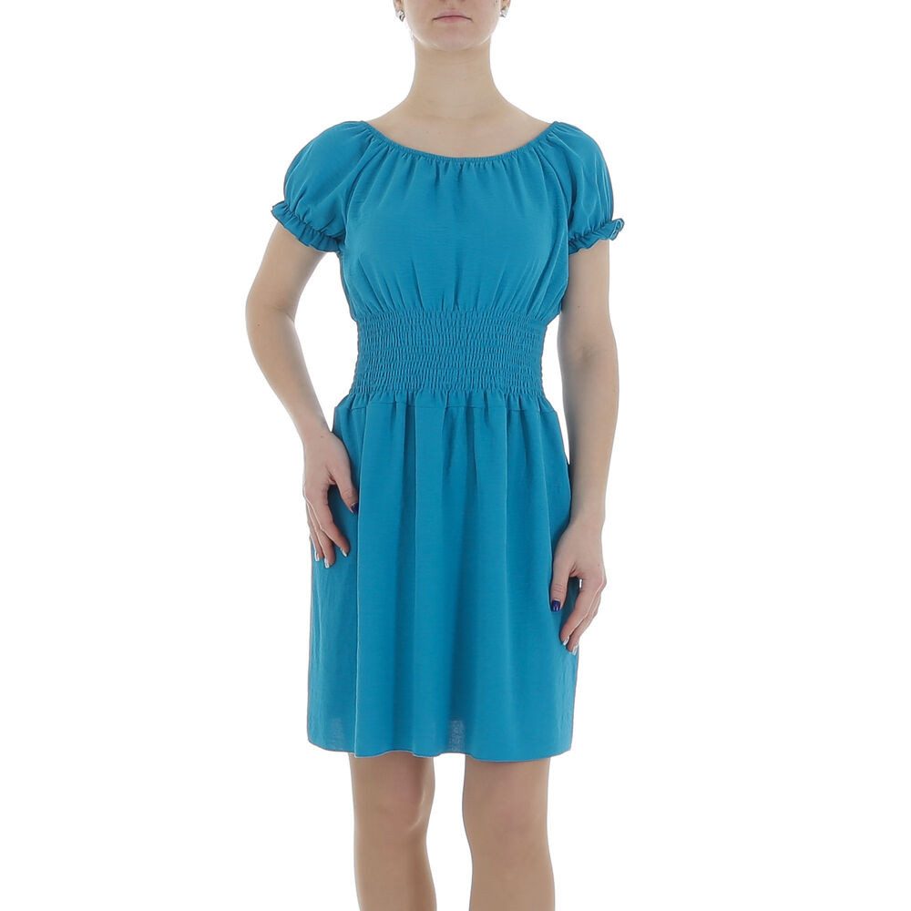 Ital-Design Sommerkleid Damen Freizeit (86164458) Kreppoptik/gesmokt Minikleid in Blau