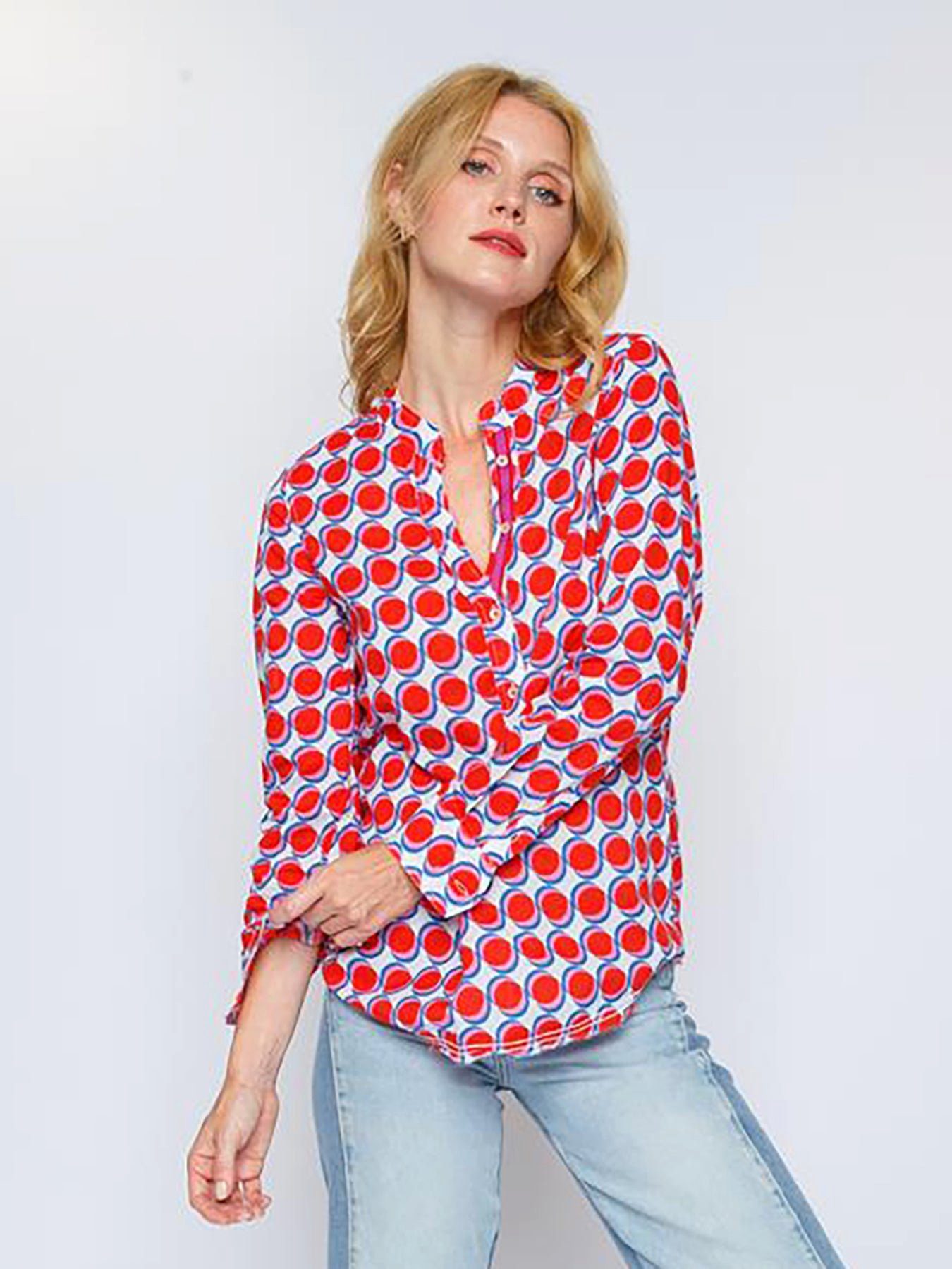 Emily Van Den Bergh Schlupfbluse Shirtbluse Red Azur Dots