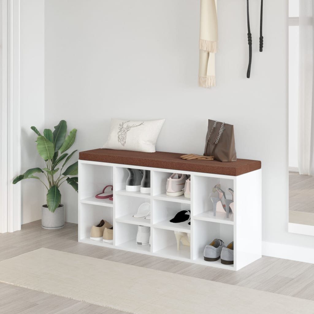 furnicato Schuhbank 103x30x48 cm Hochglanz-Weiß mit Stauraum und Polster