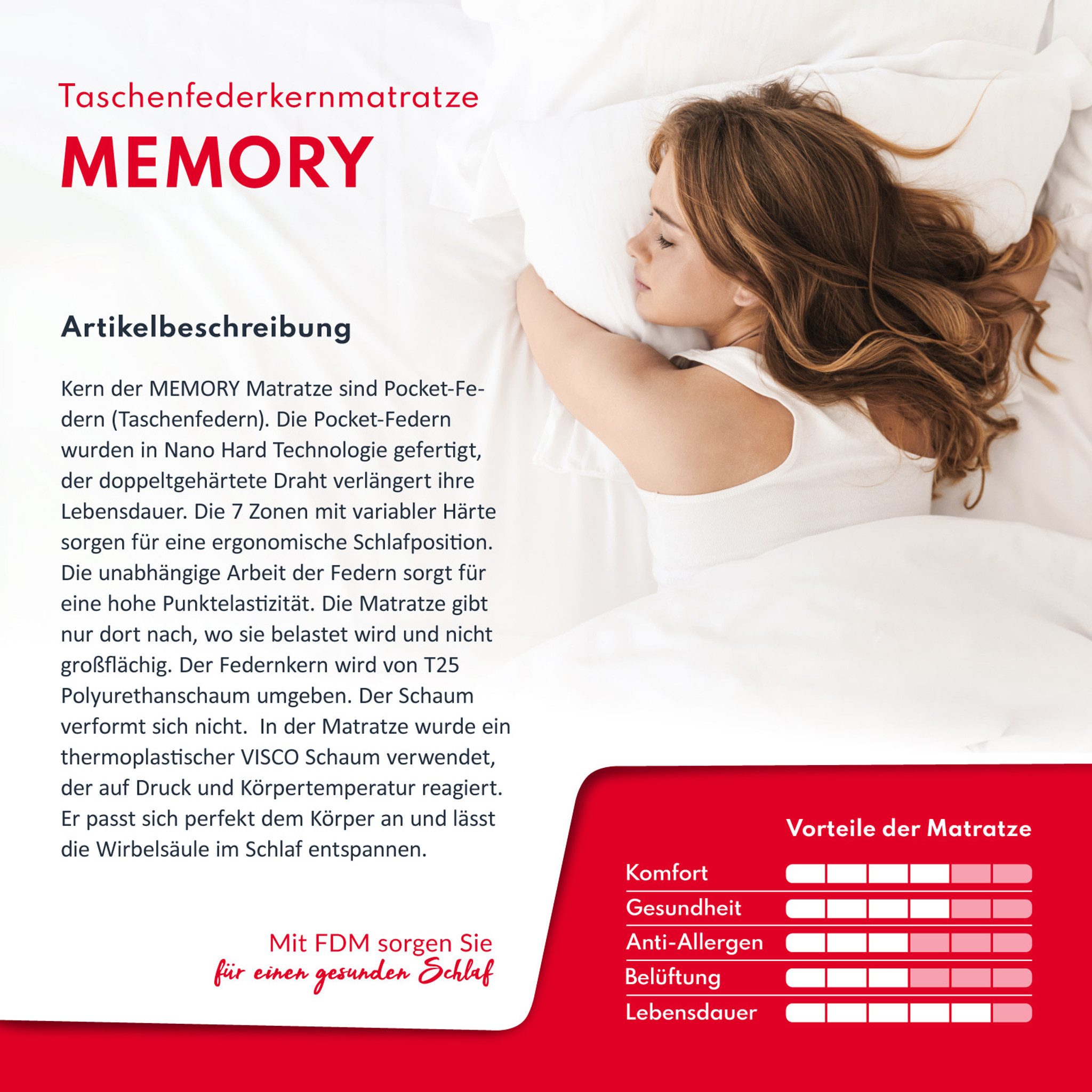 Taschenfederkernmatratze MEMORY 90x200, 140x200, 180x200 cm & weitere Größen, FDM, 24 cm hoch, (komfortable Matratze, Allergiker geeignet), Wendematratze mit zwei unterschiedlich festen Liegeseiten