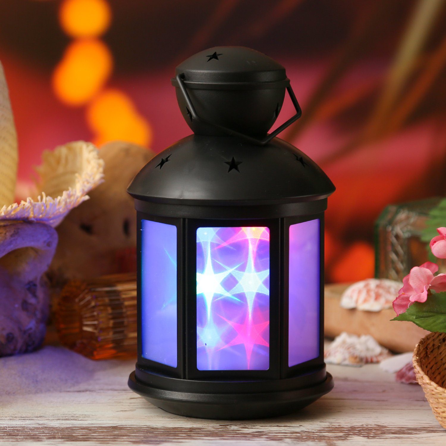 MARELIDA LED Laterne LED Laterne farbiges bewegtes Sternenmuster Sterneneffekt 22cm schwarz, LED Classic, mehrfarbig / bunt