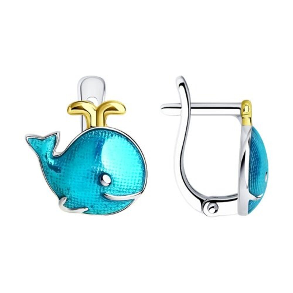 Secretforyou Creolen-Set Ohrringe für Mädchen Kinderschmuck Wal aus Silber mit Emaille, 925 Silber