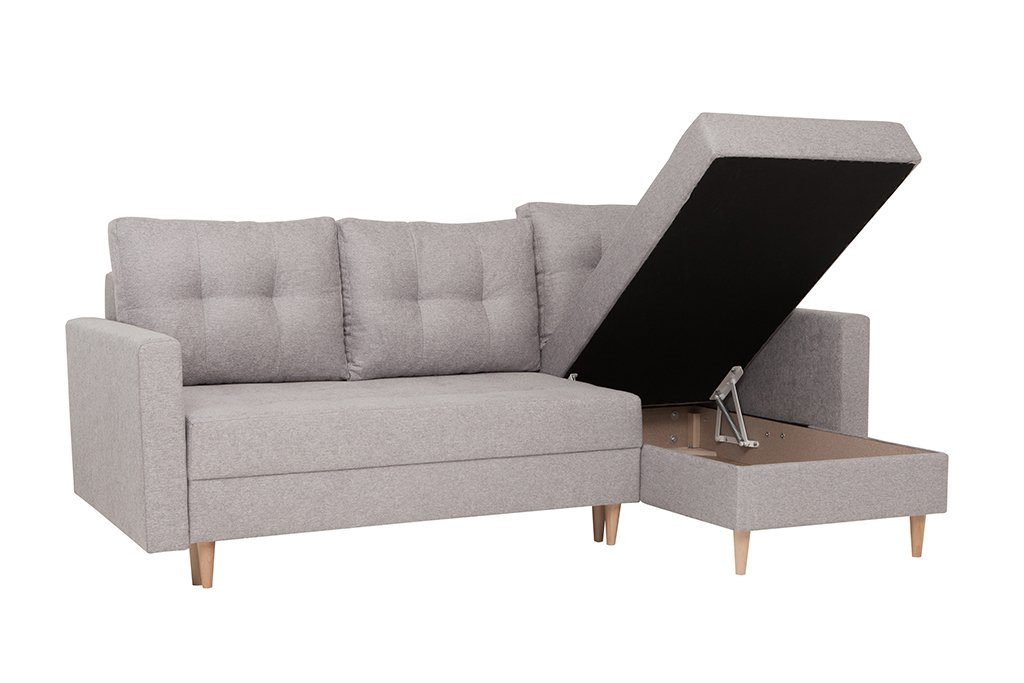 Schlafsofa hochwertige Furnix Europe mit Made Hellbraun KT06 Verarbeitung, 2 Schlaffunktion, Bettkästen, CASIOPEIA in Polstercouch L-Form mit