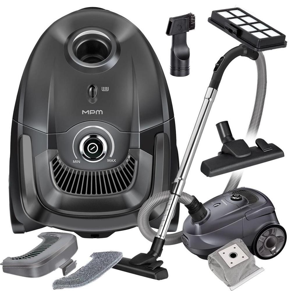 MPM Bodenstaubsauger MPM MOD-52 Beutelstaubsauger 850 W mit HEPA-Filter, 5-stufiges Filtersystem, 2-l-Mehrwegbeutel, Saugkraftregelung