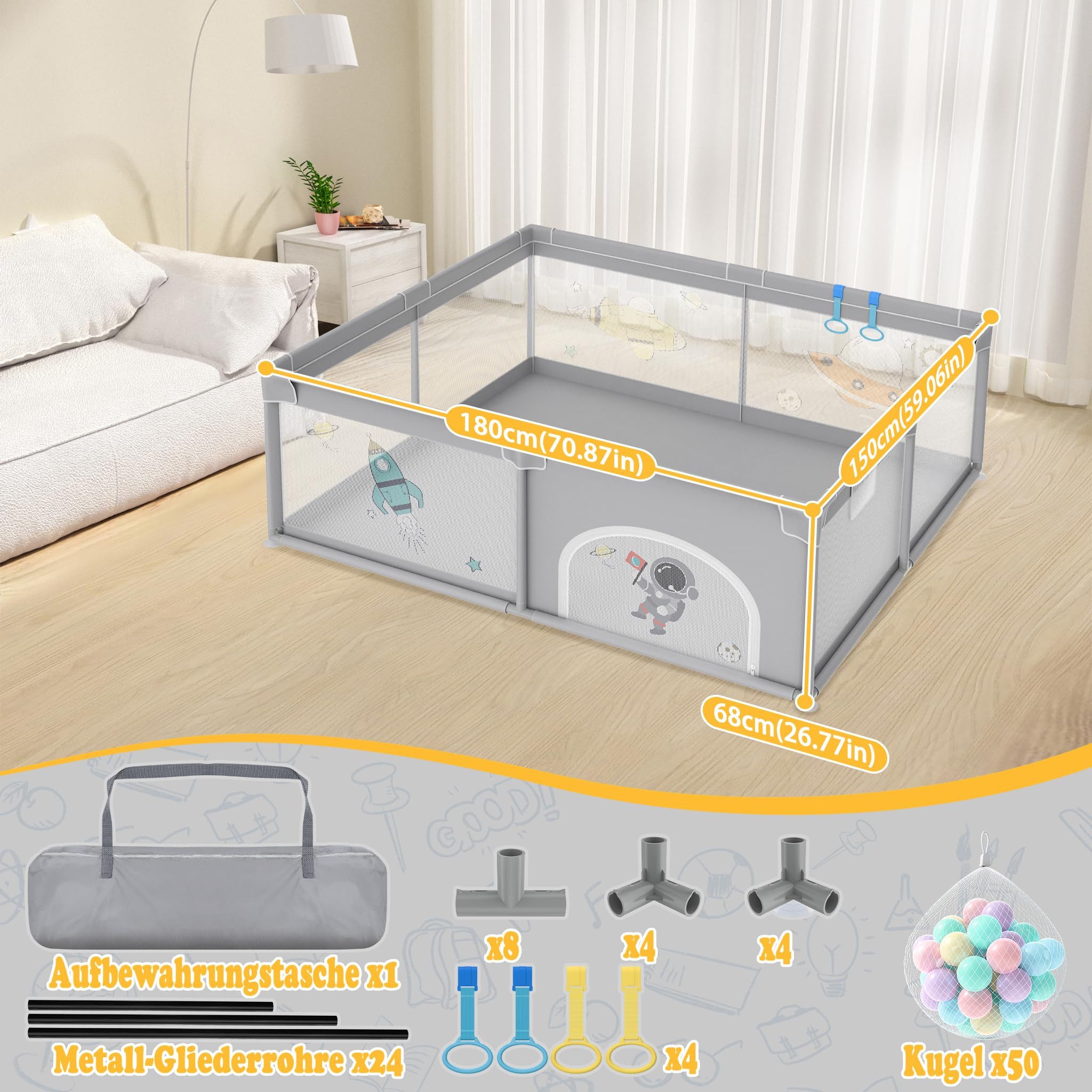 FIVMEN Laufstall Laufgitter Baby Absperrgitter Aktivitätszentrum Mit Bunten günstig online kaufen