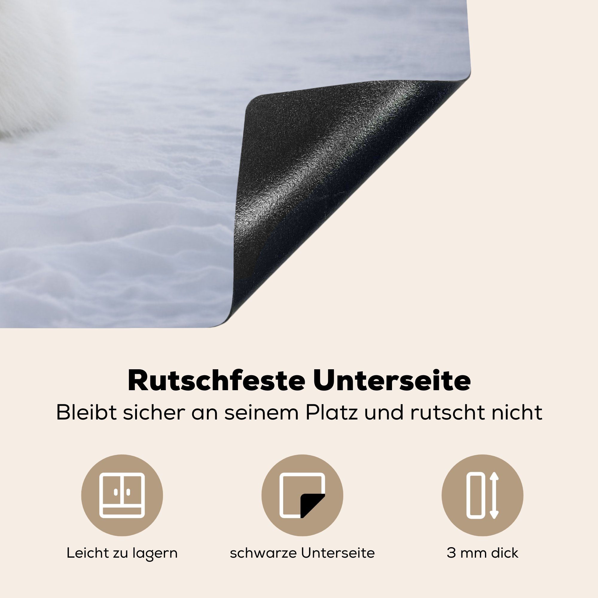 MuchoWow Herdblende-/Abdeckplatte Fuchs - - Schnee, Schutz tlg), (1 für küche, die cm, 81x52 Induktionskochfeld Vinyl, Weiß Ceranfeldabdeckung