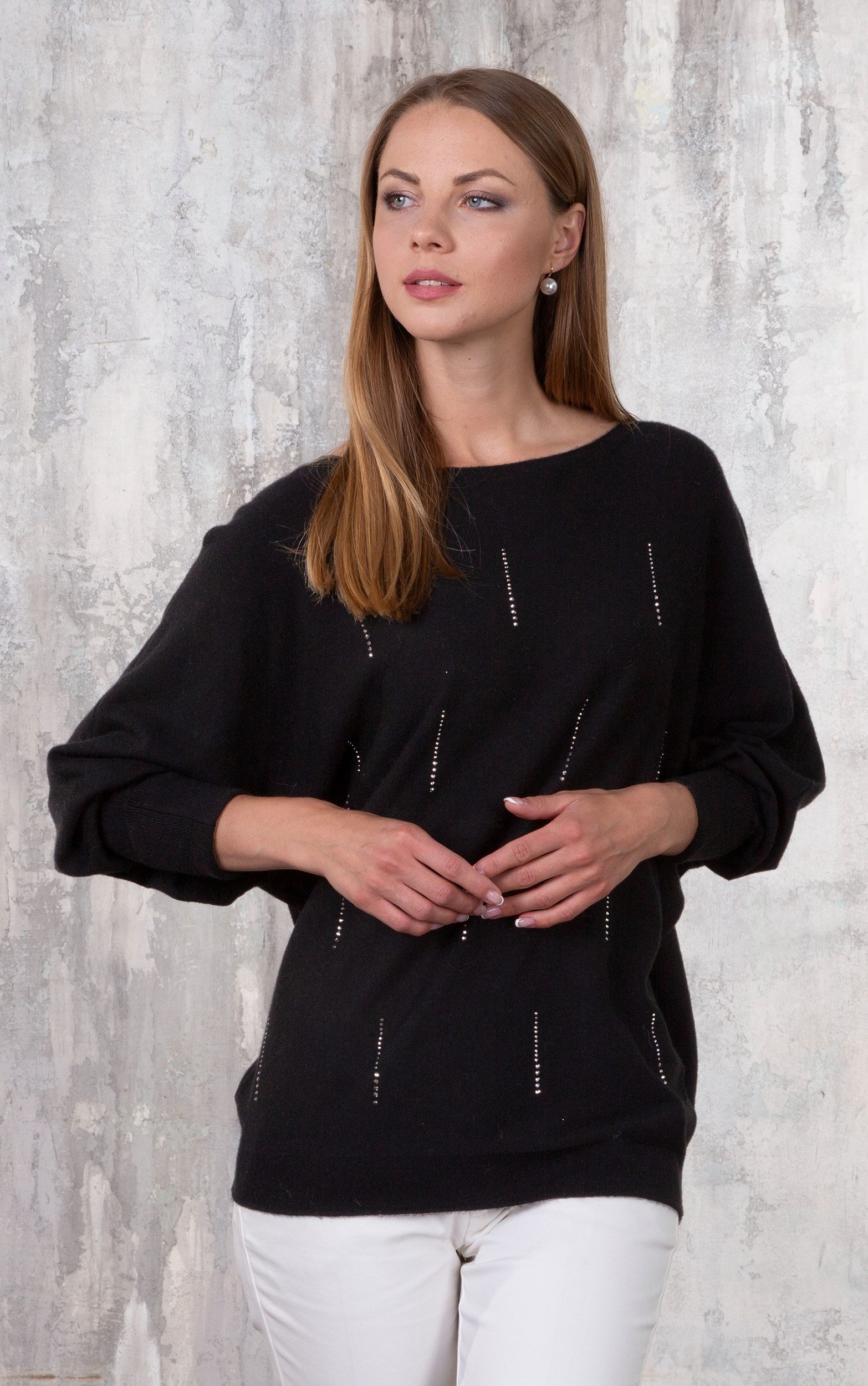 Passioni Strickpullover mit dezenten Strassdetails günstig online kaufen