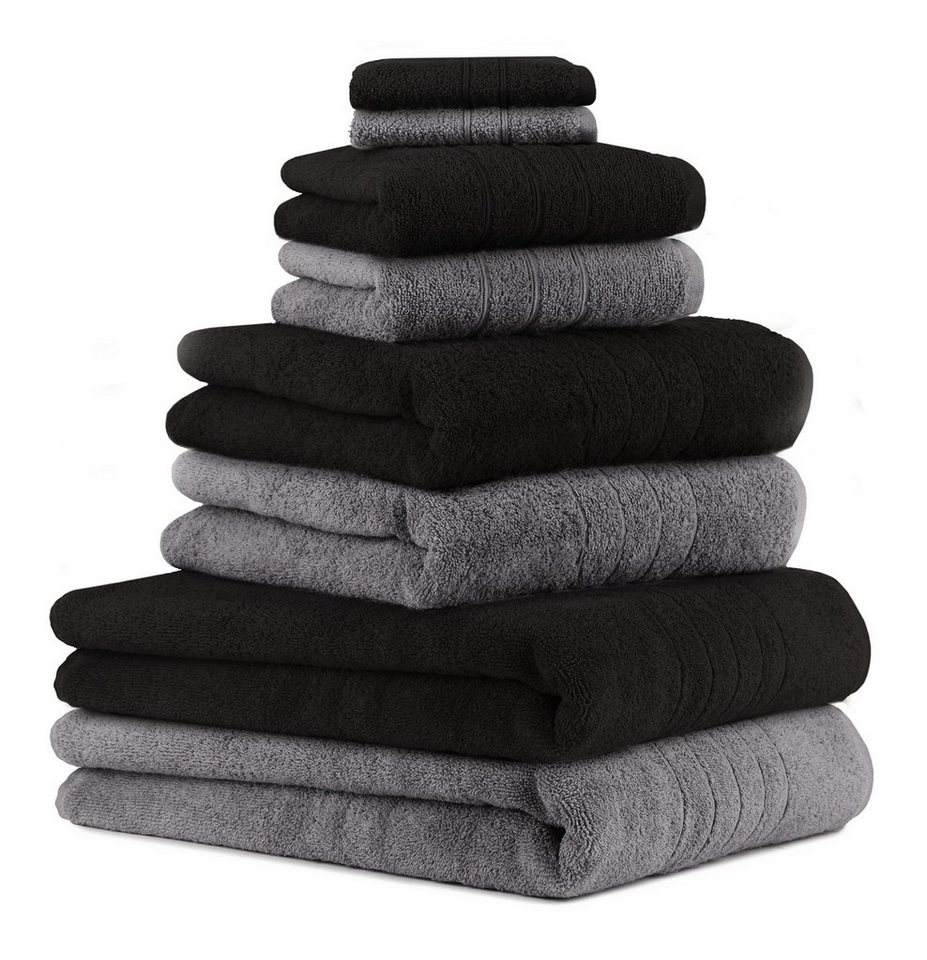 Betz Handtuch Set 8-TLG. Handtuch-Set Deluxe 100% Baumwolle 2 Badetücher 2  Duschtücher 2 Handtücher 2 Seiftücher Farbe anthrazit grau und schwarz,  100% Baumwolle, (8-tlg)