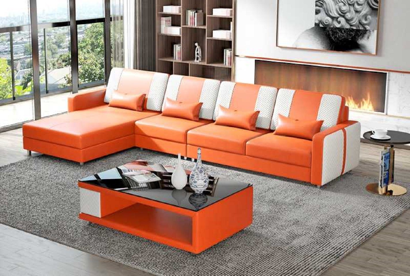 JVmoebel Ecksofa Modern Eckgarnitur Ecksofa L Form Liege Couch Sofa Luxus Neu, 3 Teile, Made in Europe Orange