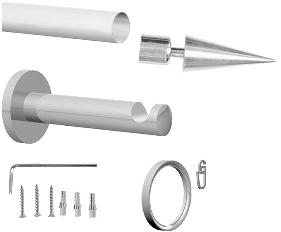 Gardinenstange Vevey, indeko, Ø 16 mm, 1-läufig, Fixmaß, mit Bohren,  verschraubt, Stahl, Komplett-Set inkl. Ringen und Montagematerial