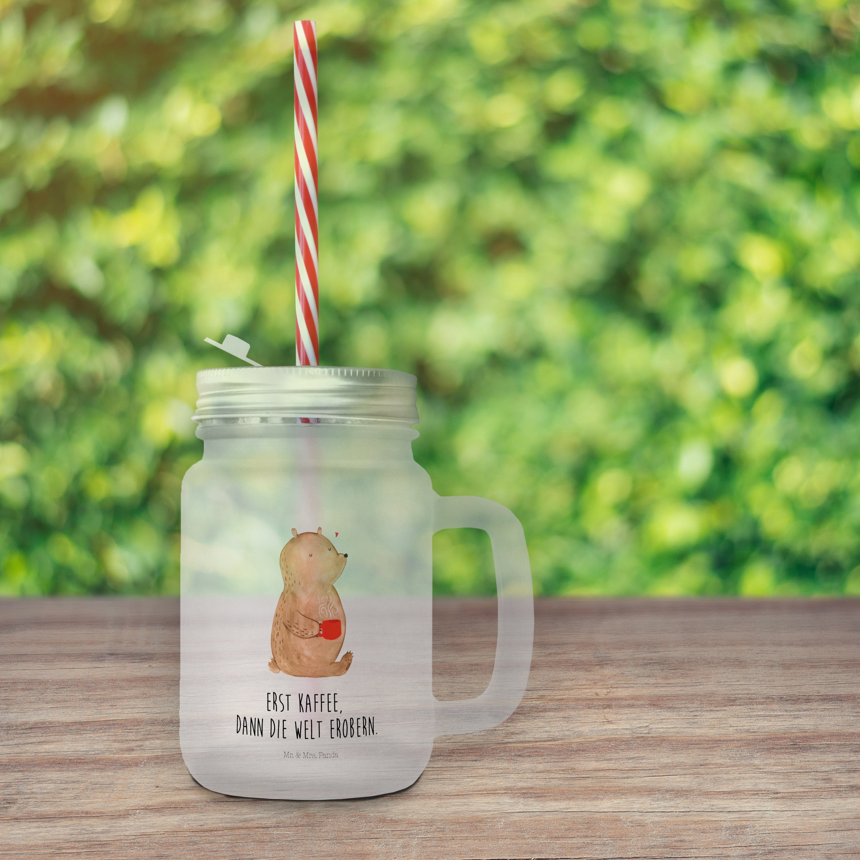 Welt Kaffee Glas Premium Transparent - Panda Bär & Teddy, Mr. Mrs. Glas erobern, Trinkglas, - Geschenk,