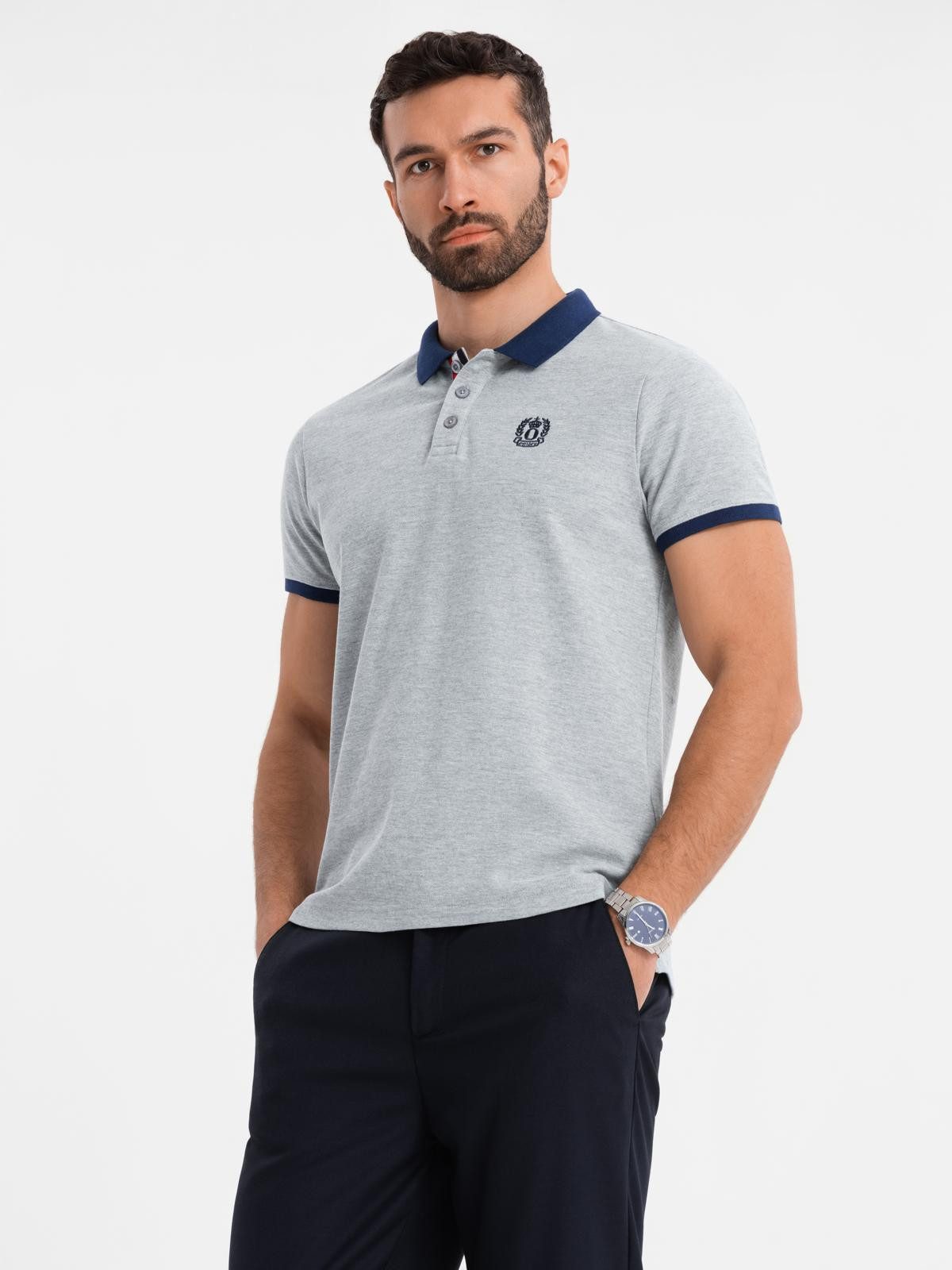 OMBRE Poloshirt Herren-Poloshirt mit farbigen Akzenten Dreifarbige Paspel mit Knöpfen