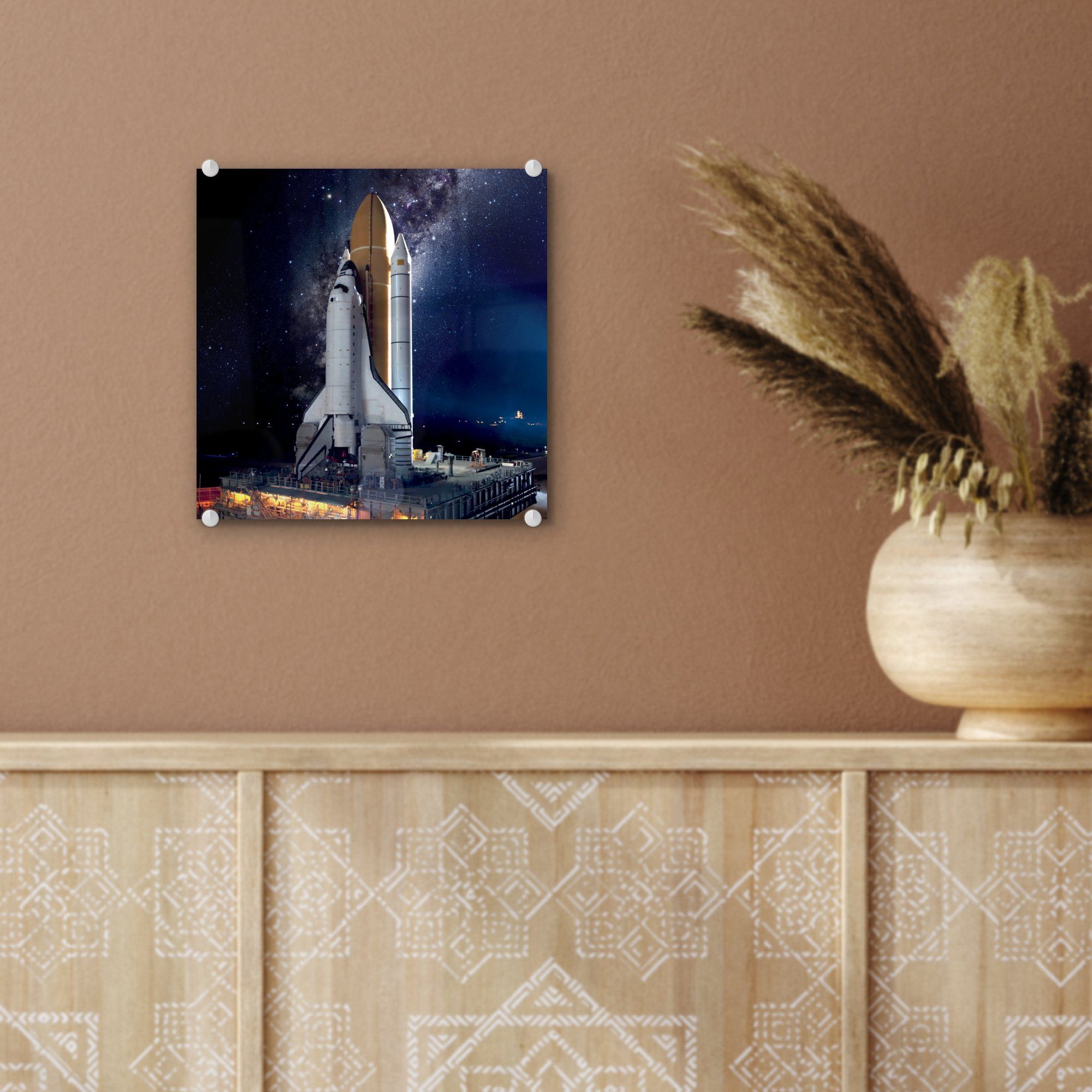 - - (1 - St), Glasbilder Rakete Glas Bilder Wandbild auf MuchoWow - auf Acrylglasbild Wanddekoration Weltraum, - Foto Sternenhimmel Glas