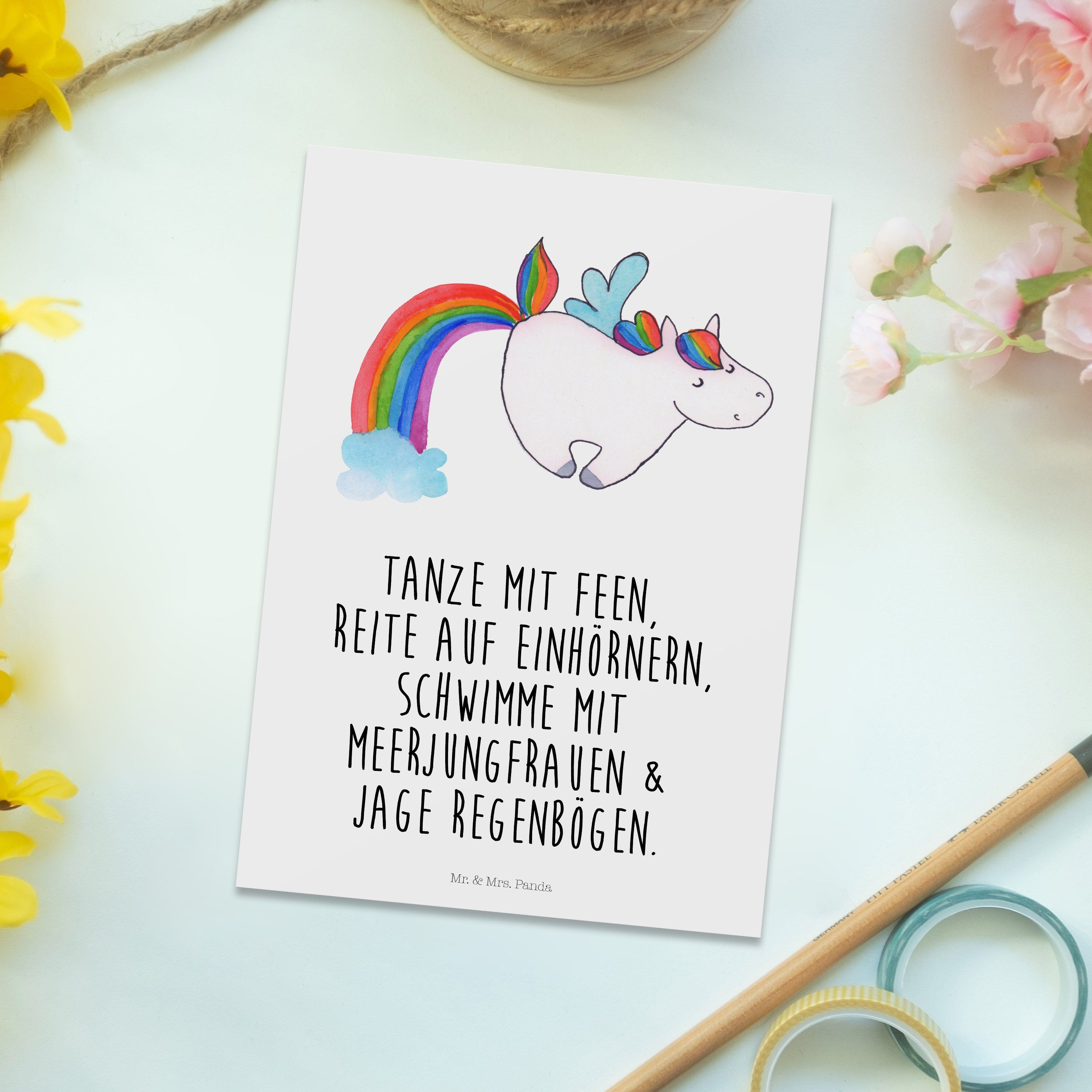 Realität, Mrs. Mr. Geschenk, Einhorn Pegasus & Unicorn, - Einhorn Weiß Karte, Panda - Postkarte