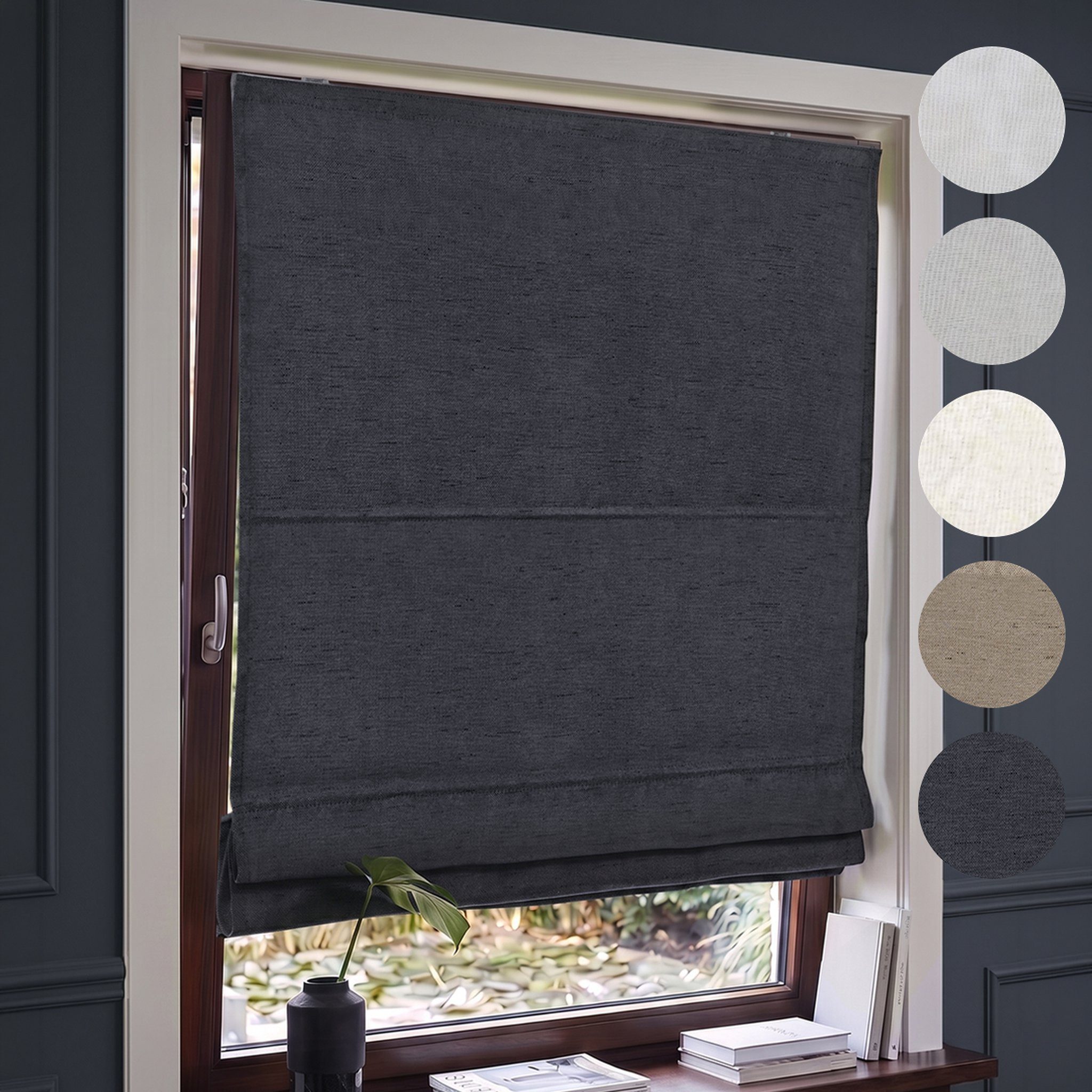 Victoria M. Raffrollo Ivora Premium Raffrollo 40x130cm Anthrazit Vollverdunkelnd, mit Faltenband, mit Bohren, freihängend, Abnehmbarer Stoff mit OEKO-TEX® Zertifizierung