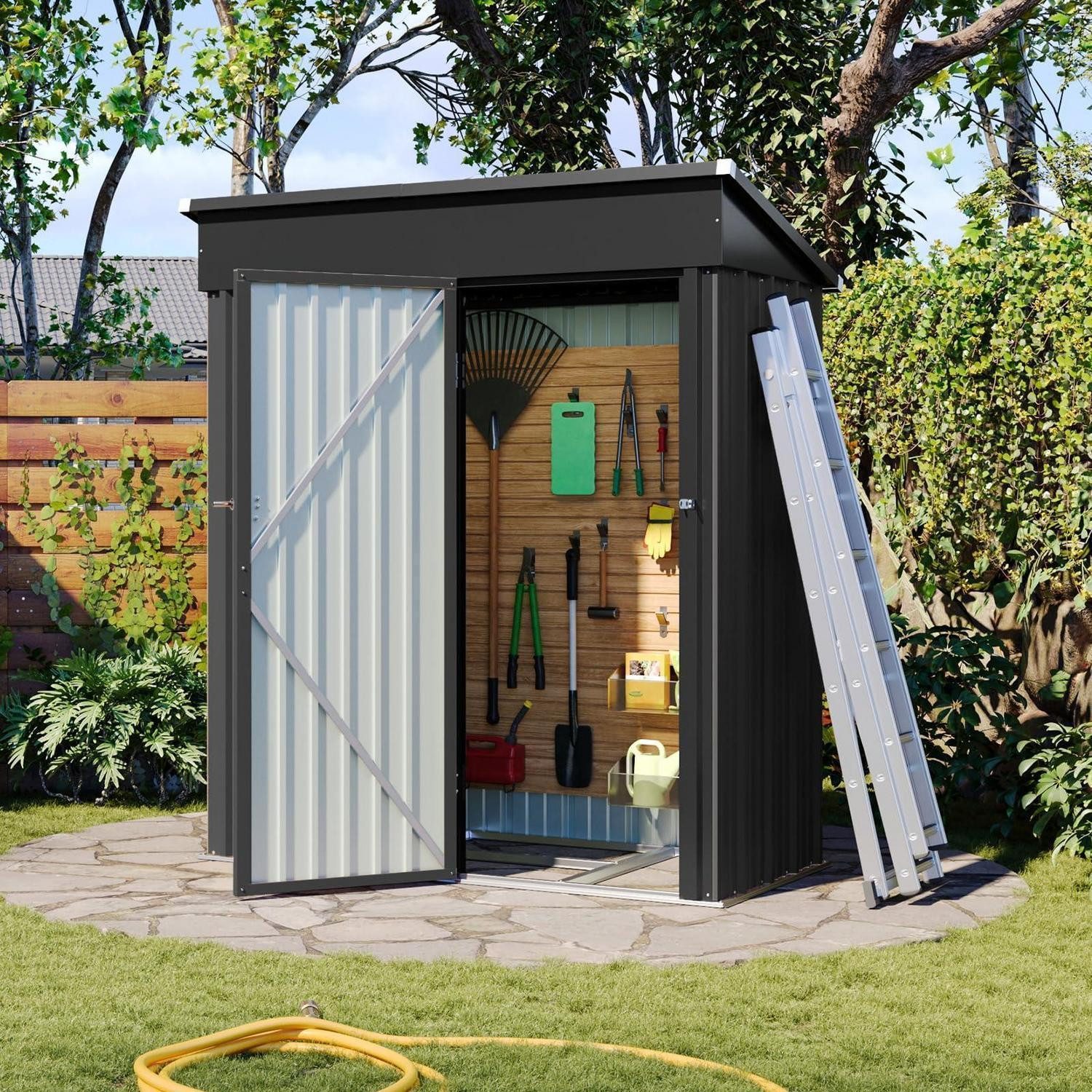 LuxusKollektion Gerätehaus Geräteschuppen Metall 150x91x185cm schwarz