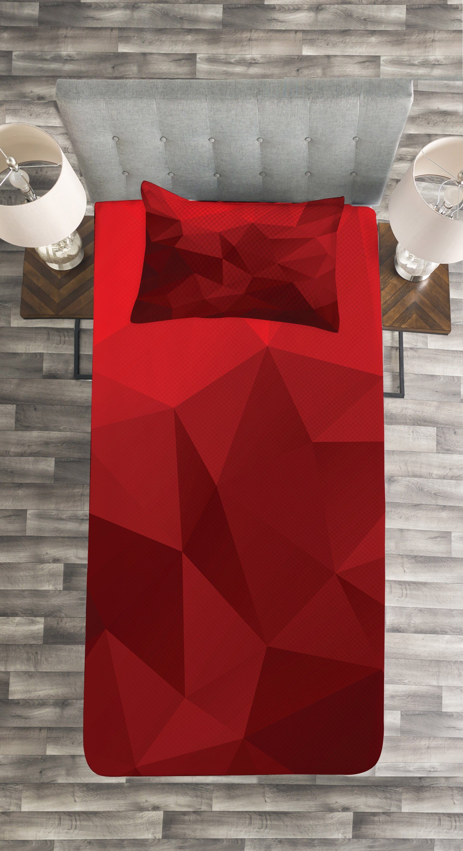 Tagesdecke Triangular Waschbar, mit rot Kissenbezügen Set mit Poly Mosaik Abakuhaus,