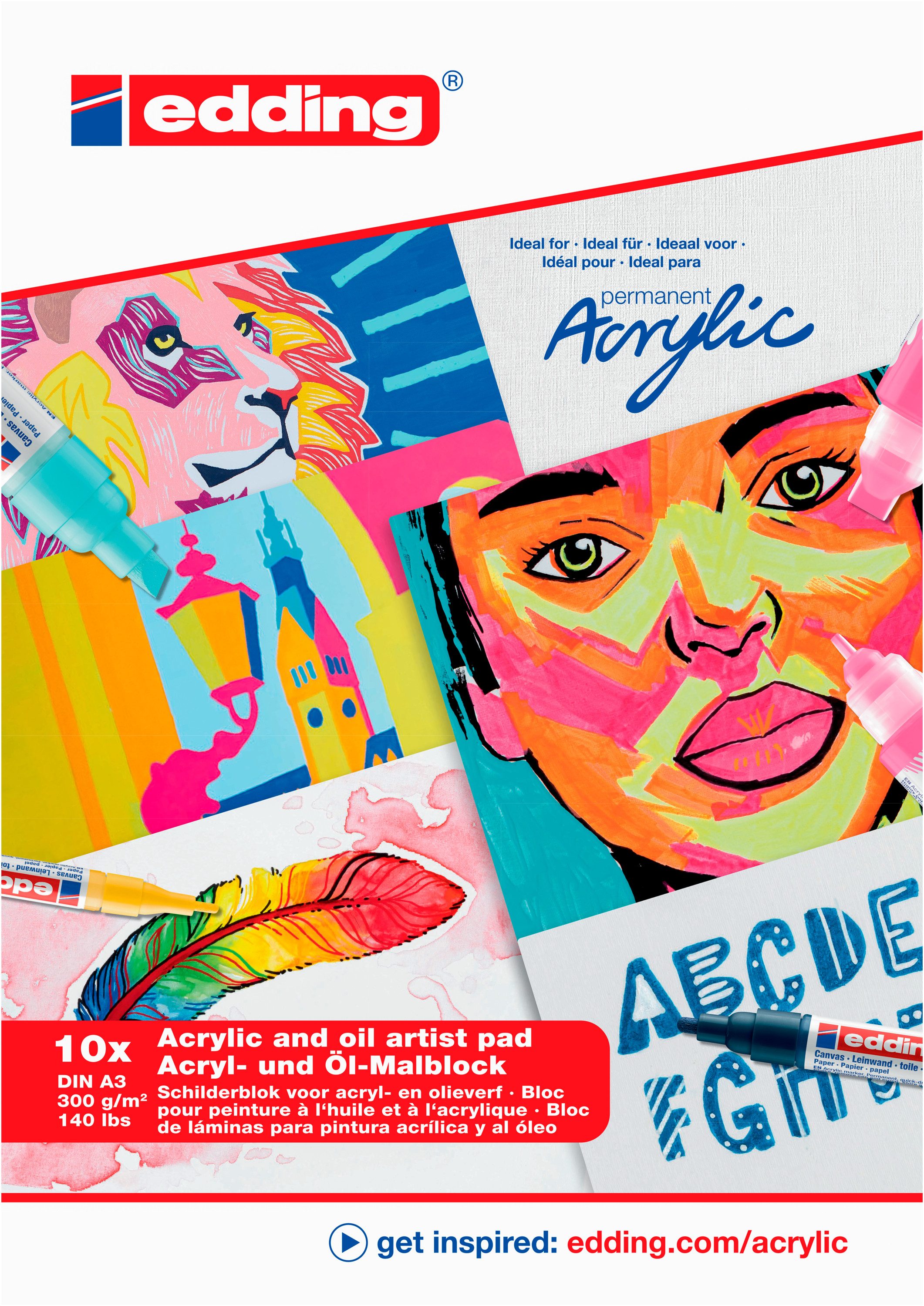 edding Zeichenpapier Acryl-/Ölmalblock, DIN A3, DIN A4 oder DIN A6
