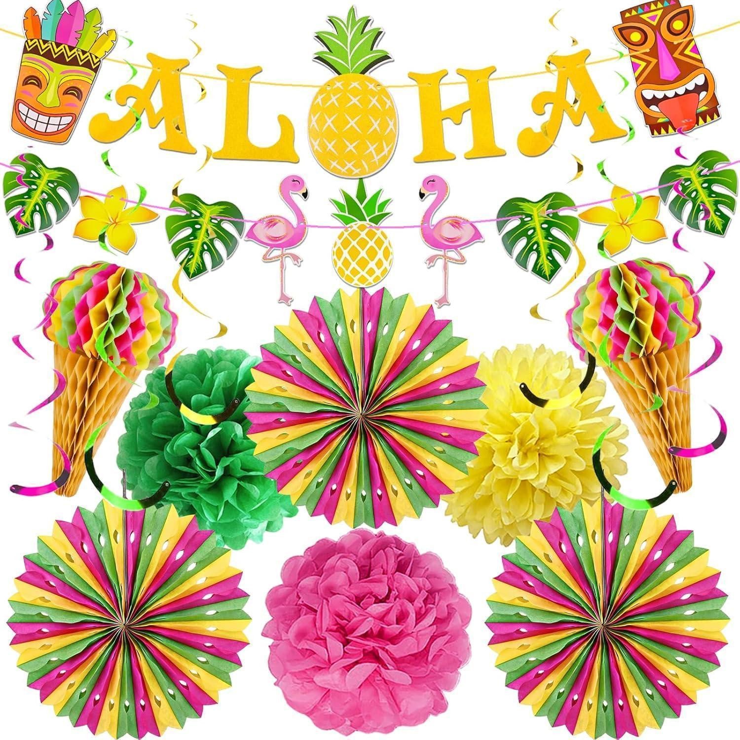LuxusKollektion Dekoobjekt Hawaii Party Deko 16-teilig Flamingo Aloha Tiki Sommer Beach Party