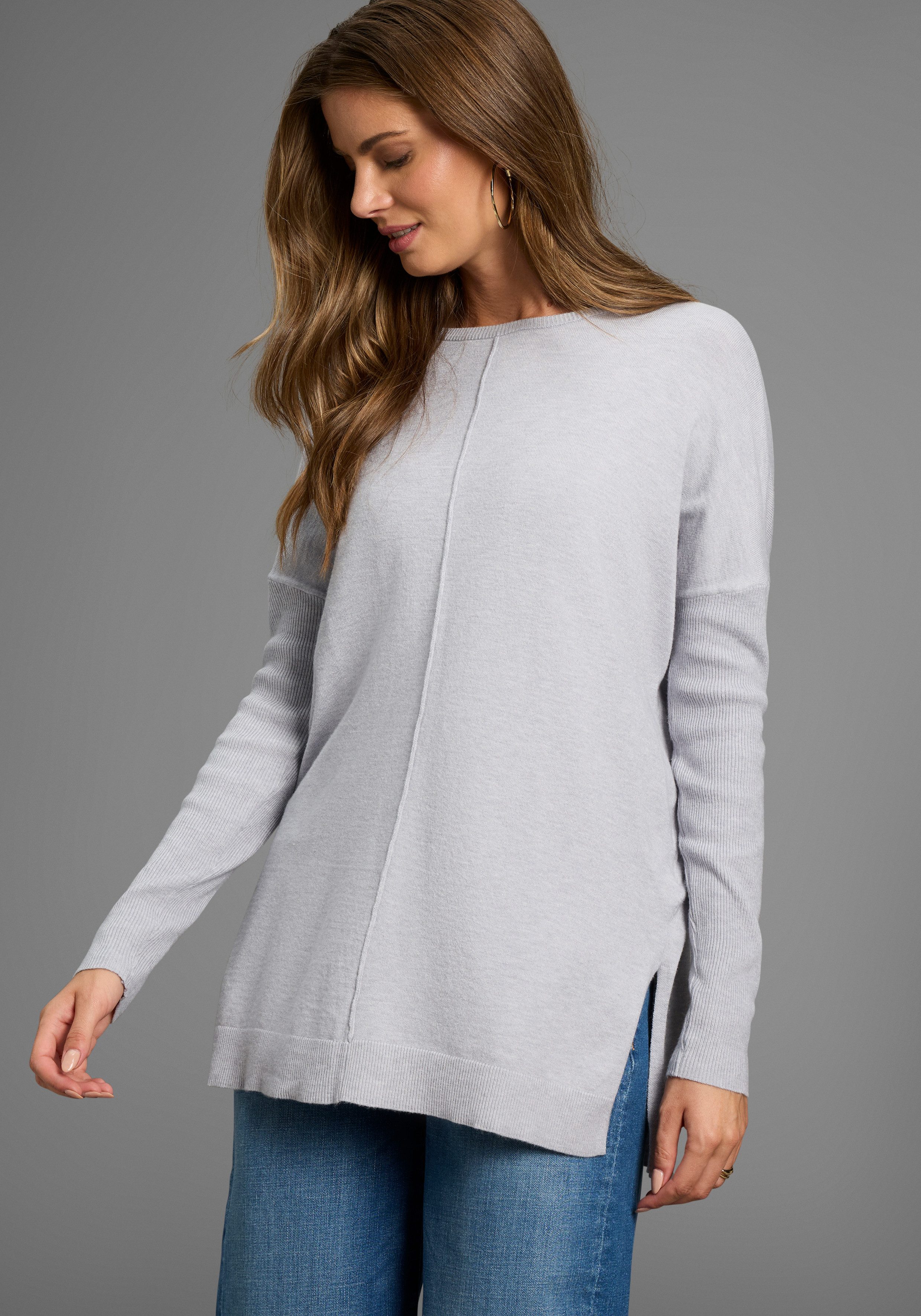 Laura Scott Longpullover Feinstrick in lockerer Form mit seitlichen Schlitz günstig online kaufen