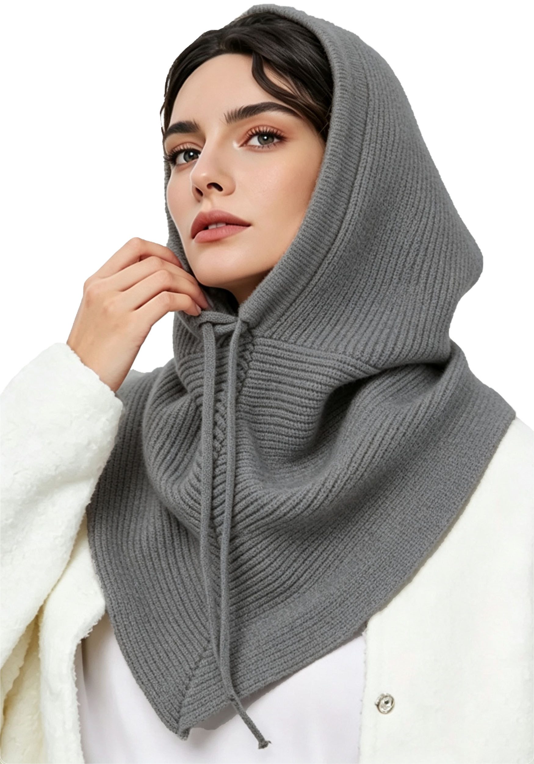 Mutig Mütze & Schal 2-in-1 Wintermütze Unisex, warm gestrickt, winddicht mit Schal (Warme Beanie Mütze Damen Herren, 2-in-1 Strickmütze mit …