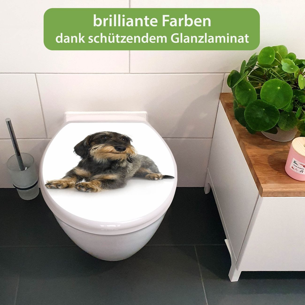 banjado WC-Sitz mit Absenkautomatik Motiv Dackel (umweltfreundliches Material, integrierte Scharniere), 44,5 x 37 x 5 cm