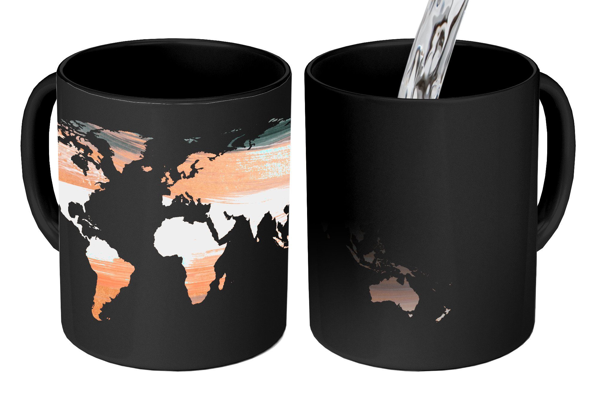 MuchoWow Tasse Weltkarte - Farbe - Design, Keramik, Farbwechsel, Kaffeetassen, Teetasse, Zaubertasse, Geschenk