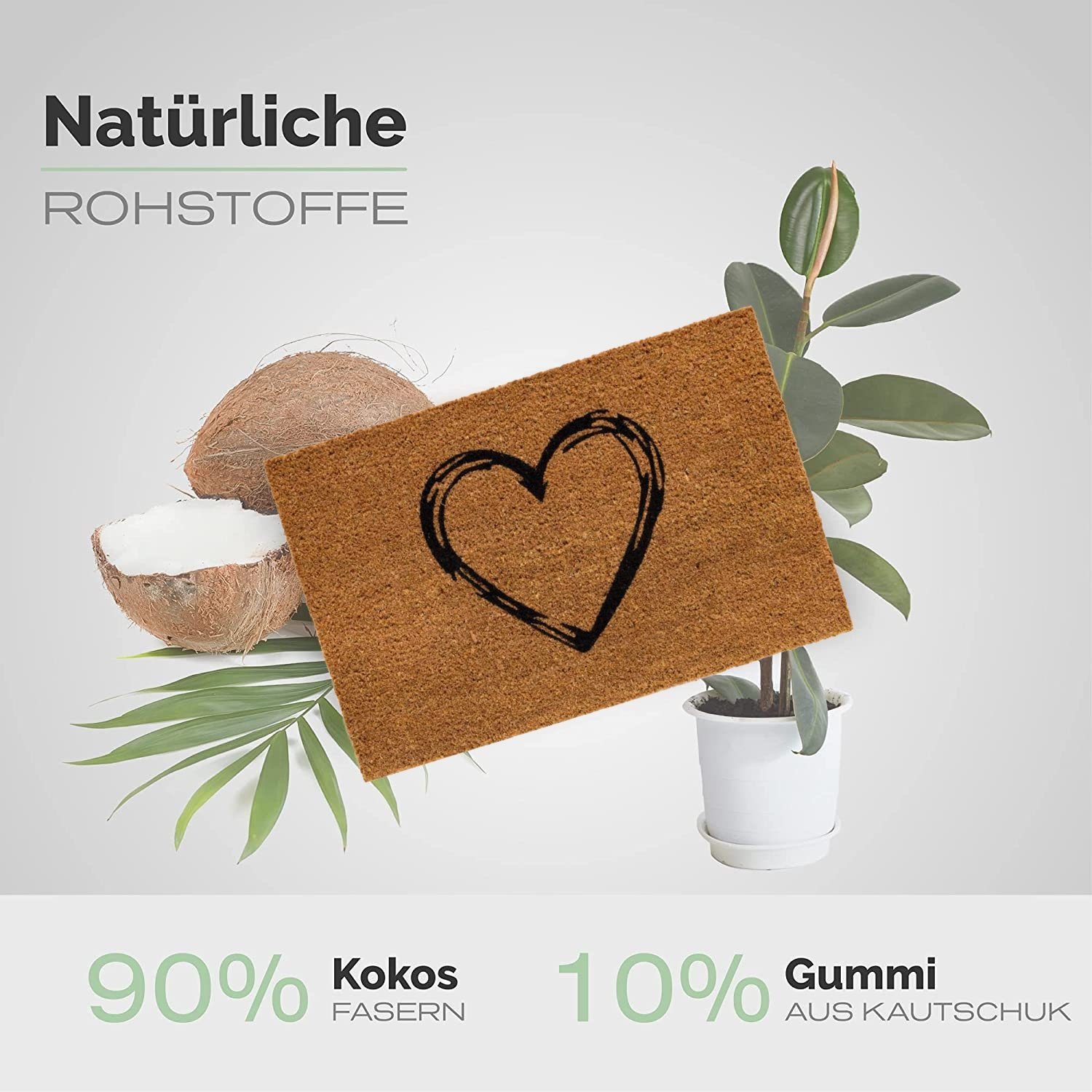 Entrando Fußmatte Kokosfußmatte, Rechteckig, Höhe: 15 mm, Rutschfest, Wetterfest, Robust, Antistatisch, Pflegeleicht