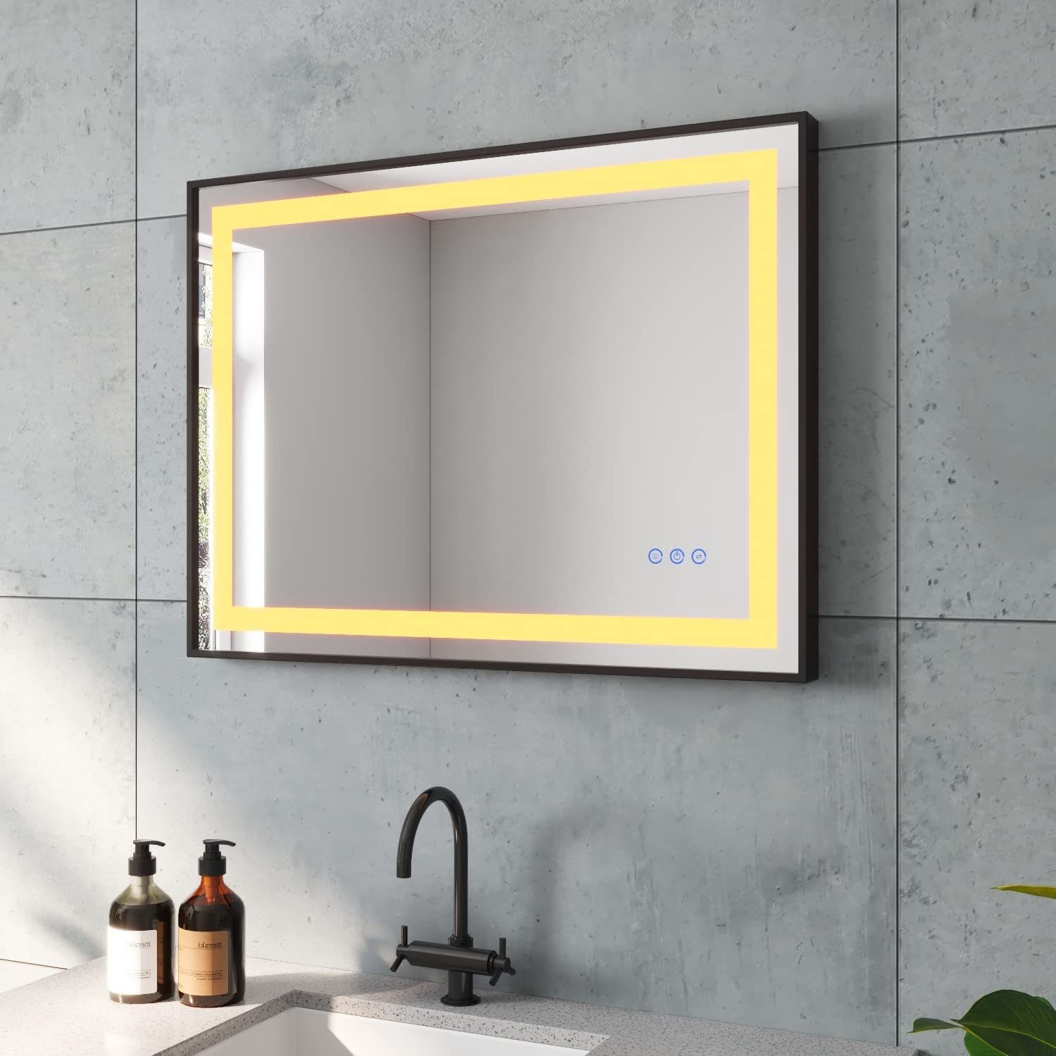 AQUABATOS Badspiegel LED Lichtspiegel Spiegel, cm Badezimmerspiegel Dimmbar Touch mit Bad 80x60 Slimline Beleuchtung 3 Design Beschlagfrei Lichtfarbe